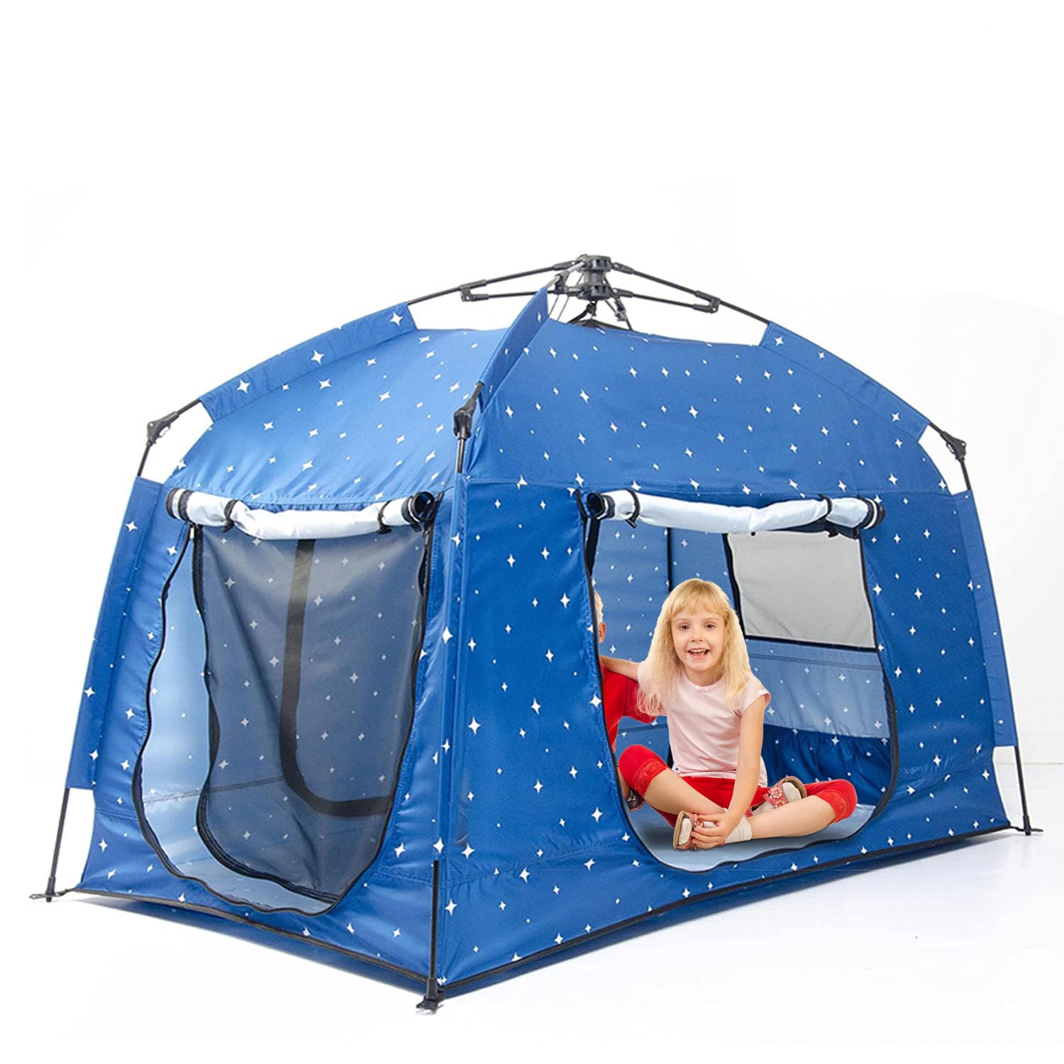 **Portable Kids Play Tent - Easy Setup Indoor & Outdoor Playhouse with Carry Bag, Light Strip & Starry Fabric for Night Use - Fun Space for Children & Parents - Perfect for Birthdays, Camping & Playrooms**