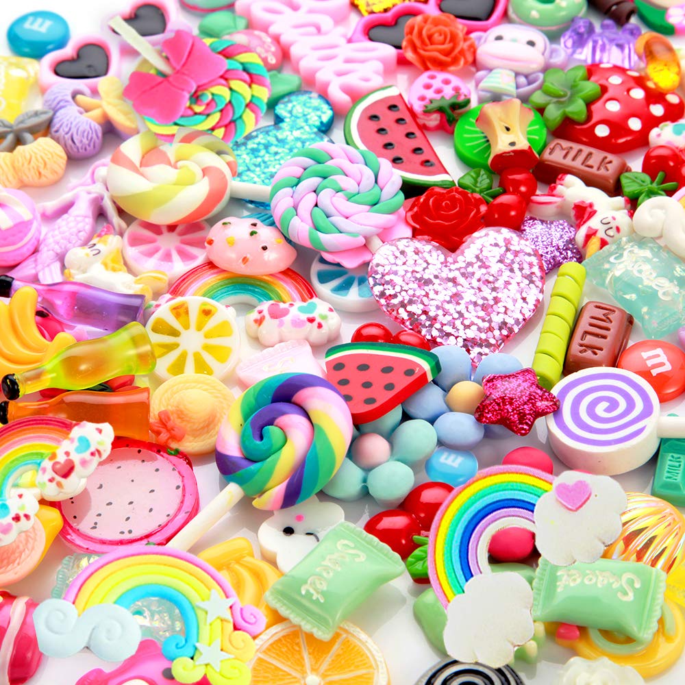 Slime Charms Cute Set - Assorted Fruit Candy Sweets Flatback Resin Cabochons for DIY Crafts, Scrapbooking & Slime Making | Perfect for Kids' Art Projects, Party Favors & Creative Decorations