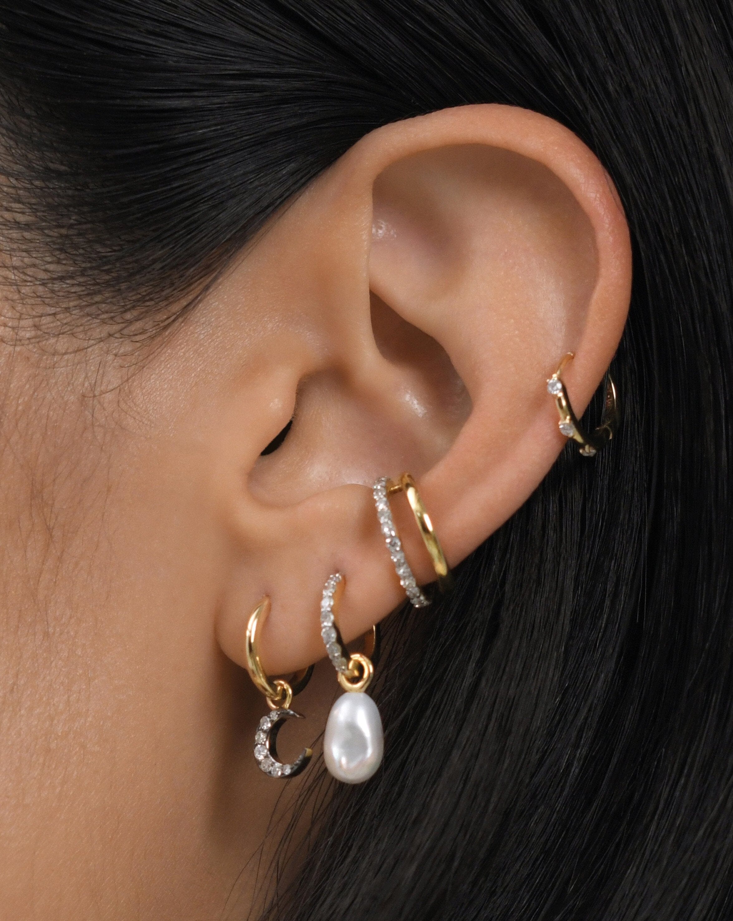 14K Solid Gold Diamond Single Moon Charm Hoop Earrings for Women – Elegant Dainty Jewelry for Everyday Wear, Gifts & Special Occasions