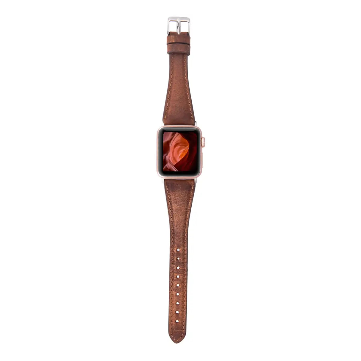 Vintage Distressed Brown Leather Slim Apple Watch Band - Stylish & Durable Replacement Strap for Work, Travel & Everyday Wear