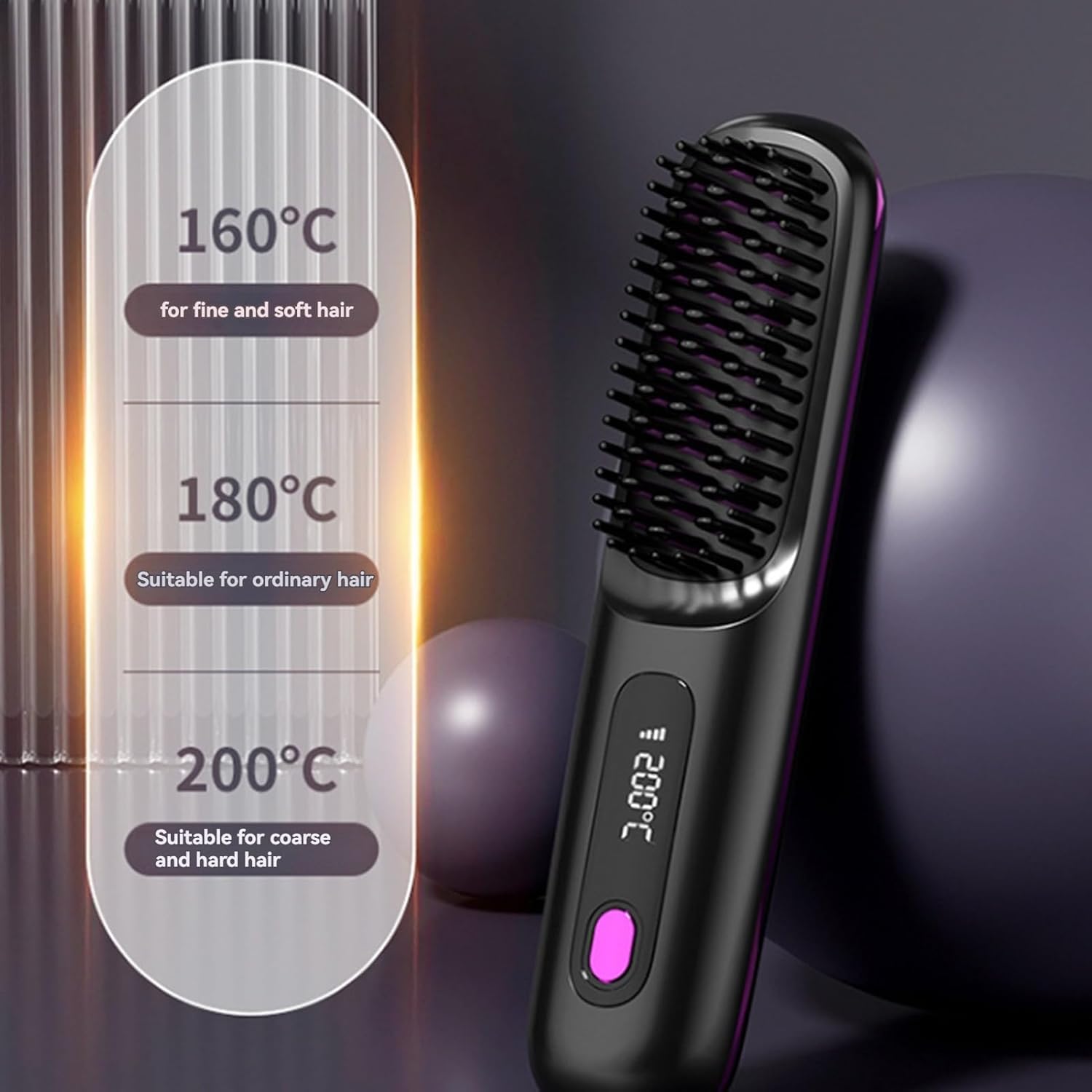 Numoya Go Brush Pro 2025 - Upgraded Portable Hair Straightener Brush for Travel, Salon-Quality Styling at Home, Pink | Perfect for On-the-Go Styling & Quick Touch-Ups
