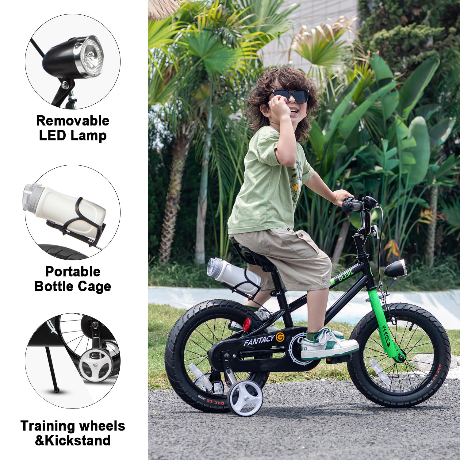 Fantasy 12 14 16 18 20 Inch Kids Bicycle for Boys & Girls Ages 2-14 - Adjustable Training Wheels, LED Headlight & Water Bottle Holder - Multiple Color Options - Perfect for Neighborhood Rides, Park Adventures & Learning to Ride