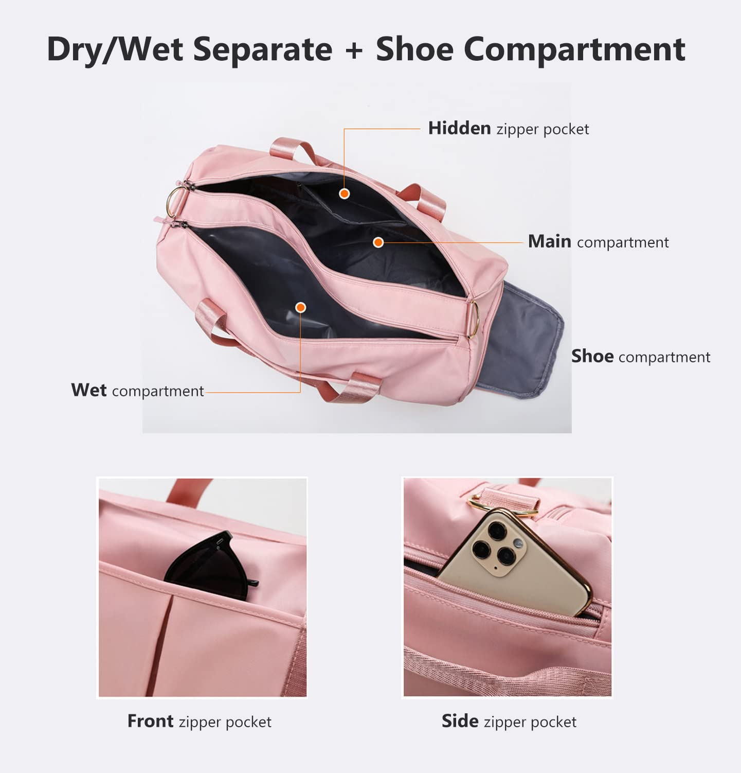 Waterproof Gym Bag for Women & Teens - Sports Dance Travel Duffle Bag with Wet Pocket & Shoe Compartment | Perfect for Workouts, Dance Classes & Weekend Trips (Beige)