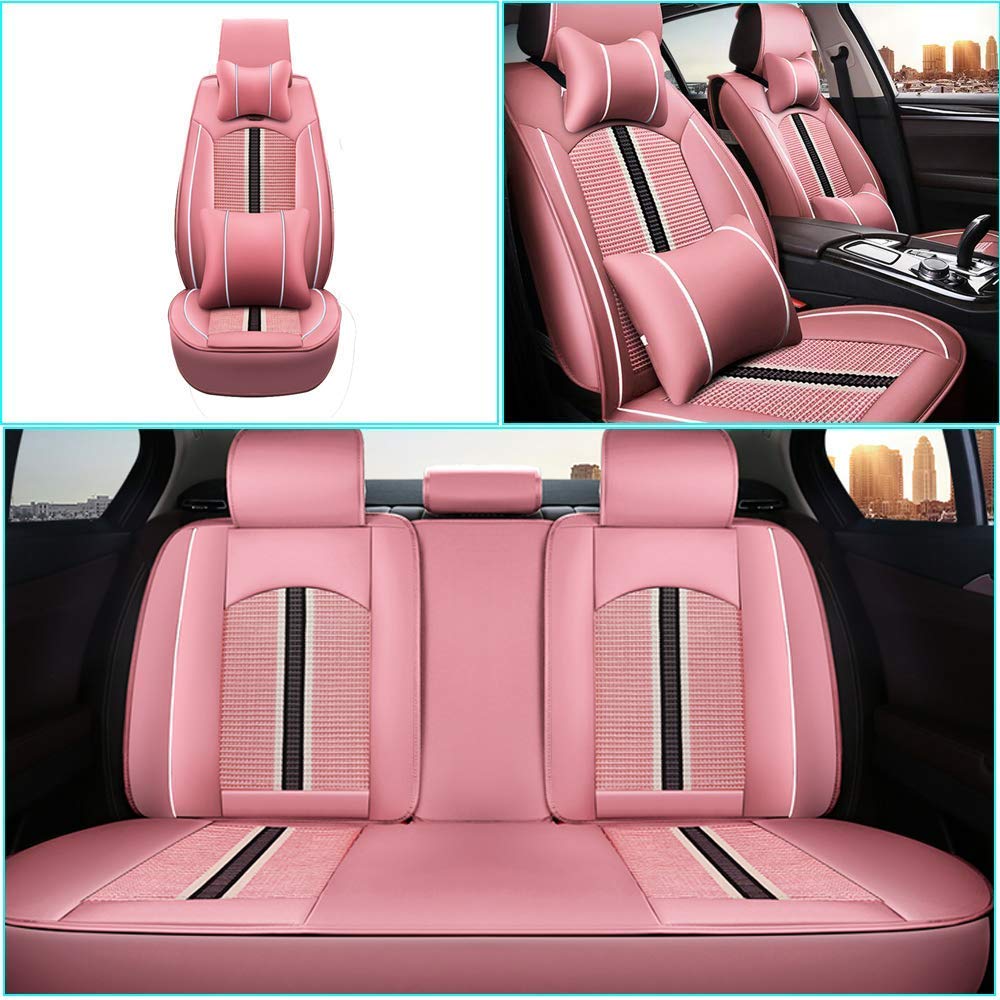 MAITE PU Leather Car Seat Covers Full Set (5 Seats) for 2019 Honda Insight - Front & Rear Seat Protectors in Pink | Waterproof & Comfortable for Daily Commute, Road Trips & Family Travel