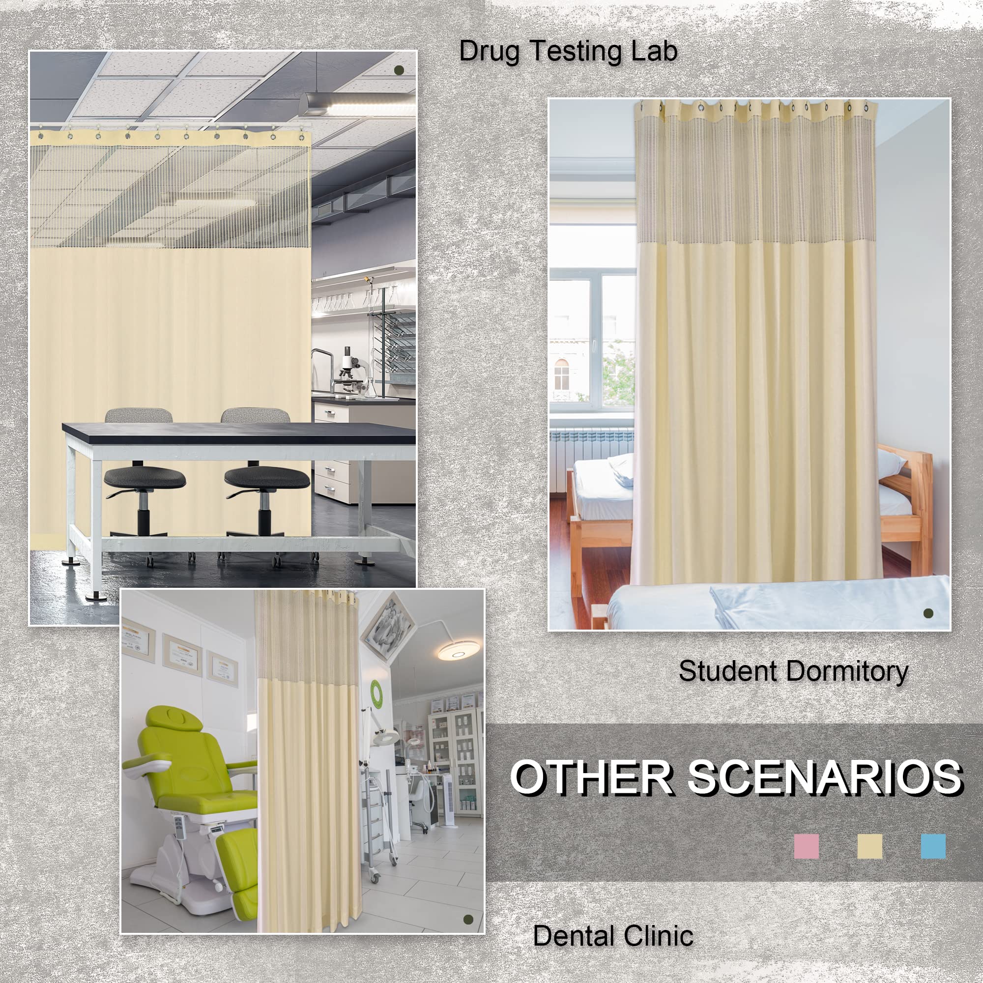 MAIHER Medical Privacy Room Divider Curtain - Flame Retardant Stripe Panel for Hospital, Clinic, School & Nursery (12x8ft, Beige) | Perfect for Patient Privacy, SPA Partitions & Living Room Dividers