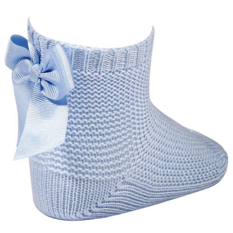 Stylish Dusky Blue Moss Stitch Bow Ankle Socks for Women - Soft & Comfortable Everyday Wear - Perfect for Casual Outfits, Work, and Date Nights
