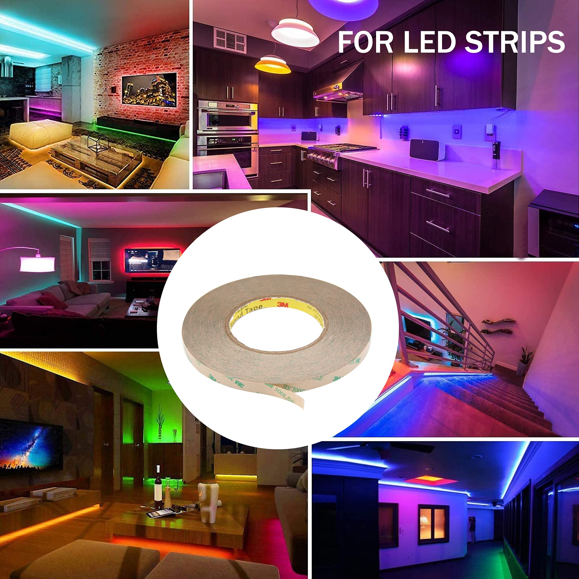 100M Heavy Duty Double Sided Mounting Tape - 300 FT Length, 0.31 Inch Width for 5050/5630 SMD LED Strip Lights (10mm Strong Adhesive) - Perfect for Home DIY Projects, Wall Decor & LED Light Installation