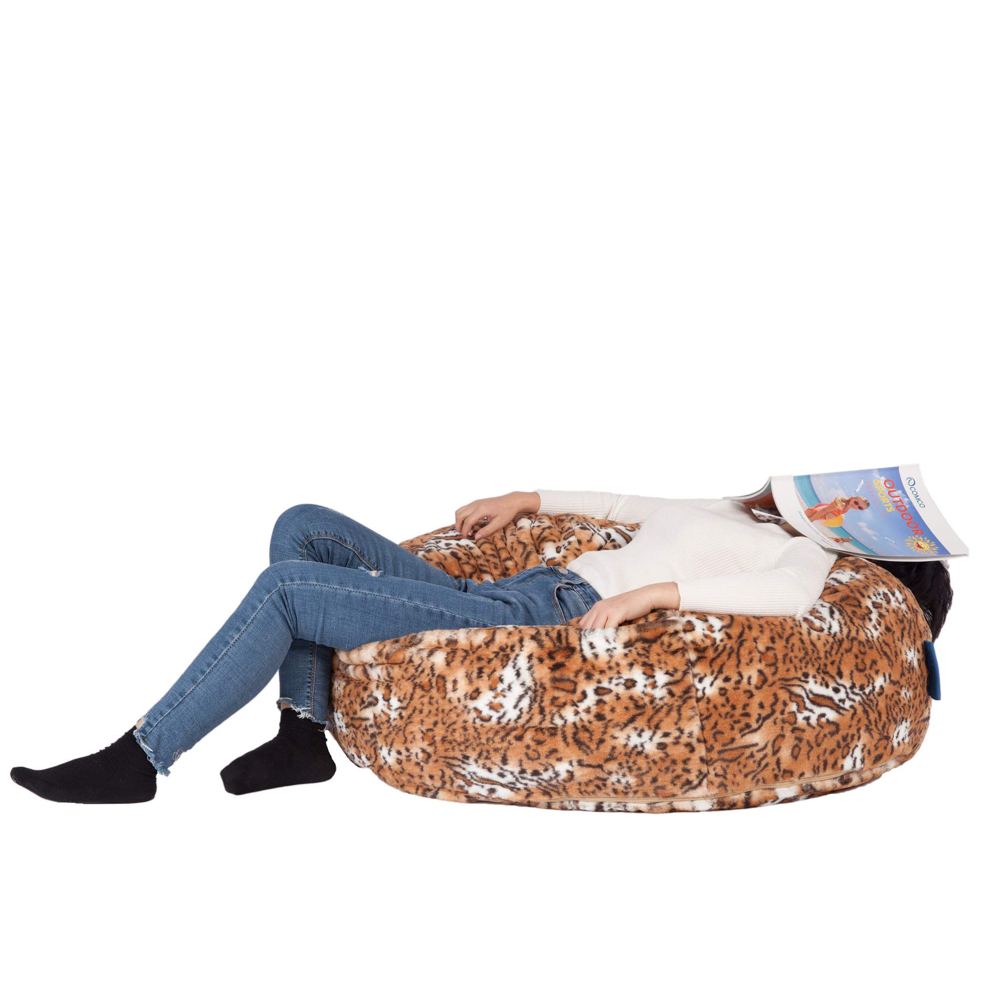 Comfy Memory Foam Bean Bag Chair with Soft Faux Fur Cover - 3ft Leopard Print Lounger for Adults & Kids - Perfect for Gaming, Movie Nights & Dorm Room Relaxation