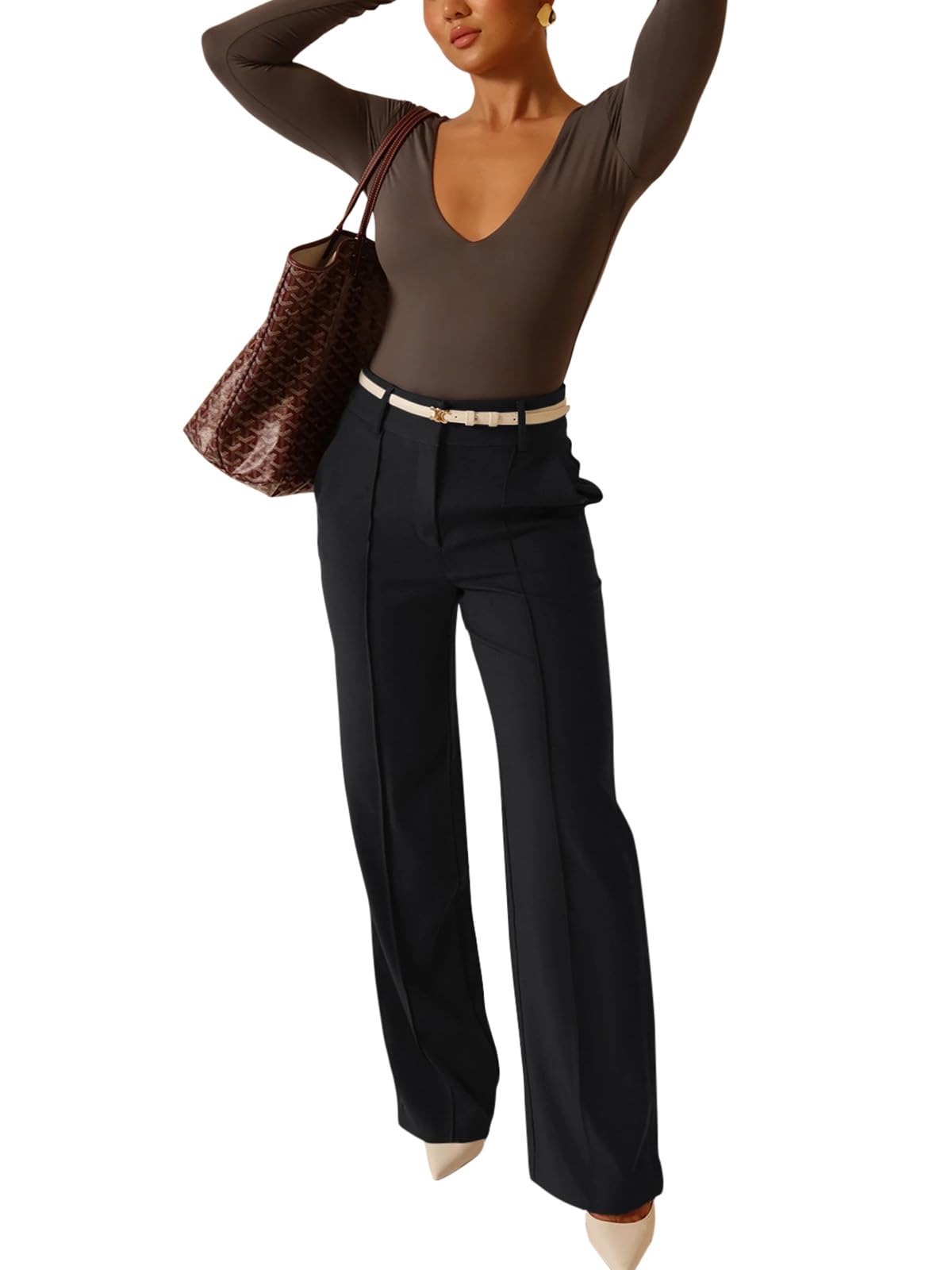 NIMIN High Waisted Work Pants for Women - Professional Wide Leg Dress Pants, Straight Trousers & Business Casual Slacks with Pockets | Office Wear, Business Attire & Everyday Work Pants