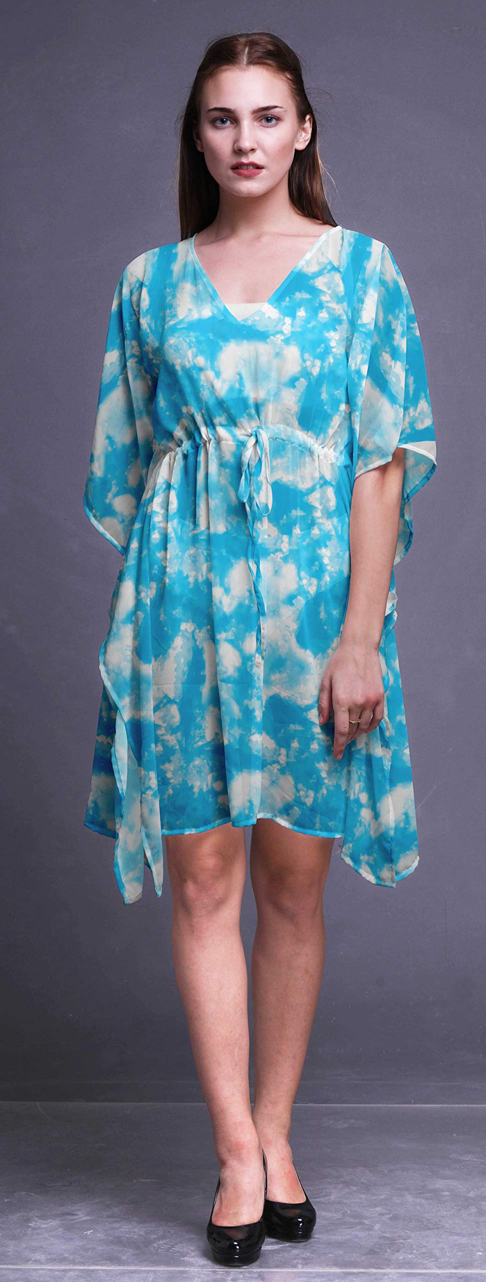 Bimba Women's Short Caftan Midi Dress - Beach Cover Up, Swimwear Cover Up, Summer Kaftan Dress for Pool, Vacation & Boho Outfits