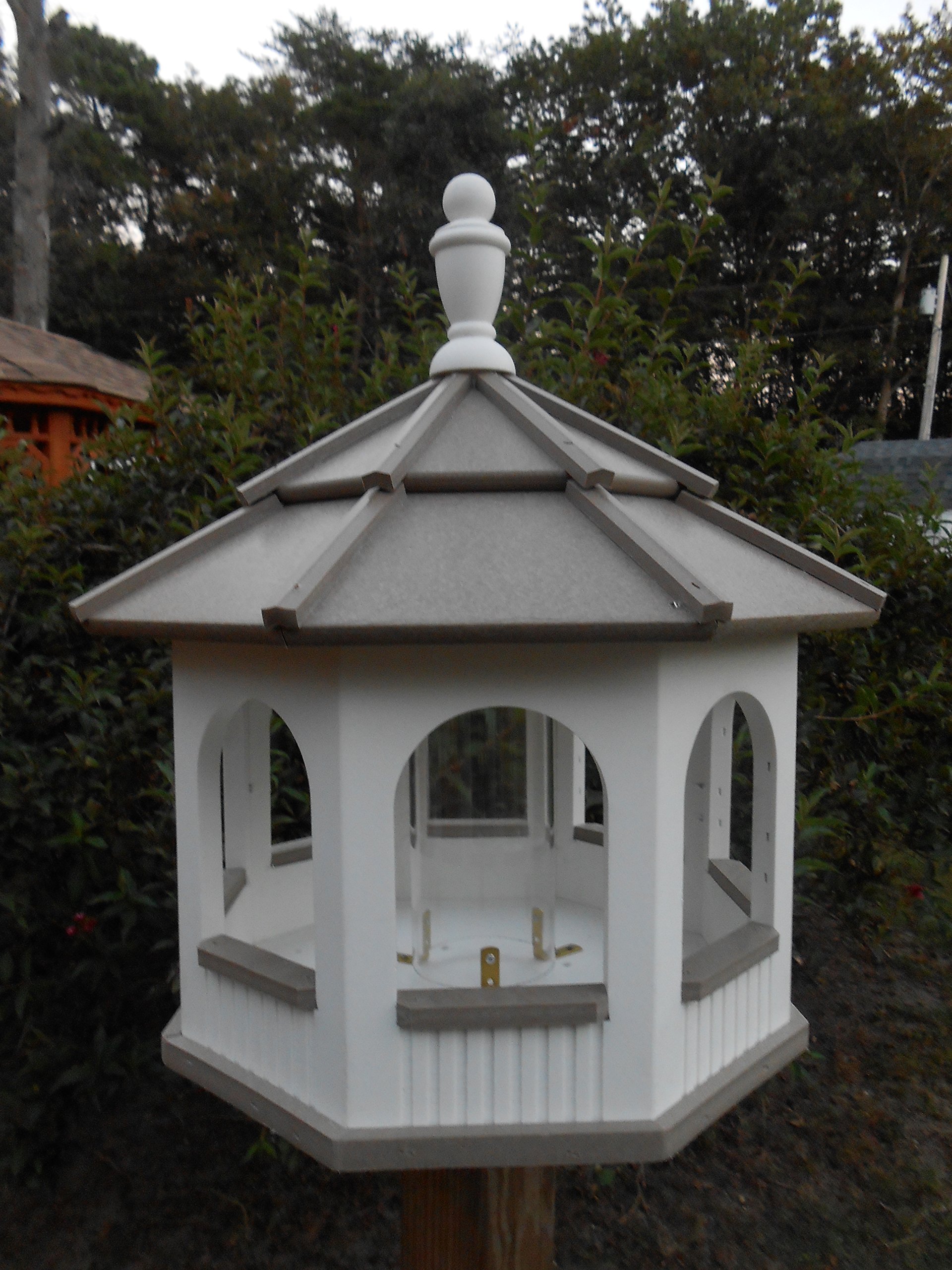 Large White & Clay Gazebo Bird Feeder - Amish Handmade Vinyl Birdhouse for Outdoor Garden Decor | Attracts Wild Birds to Your Backyard