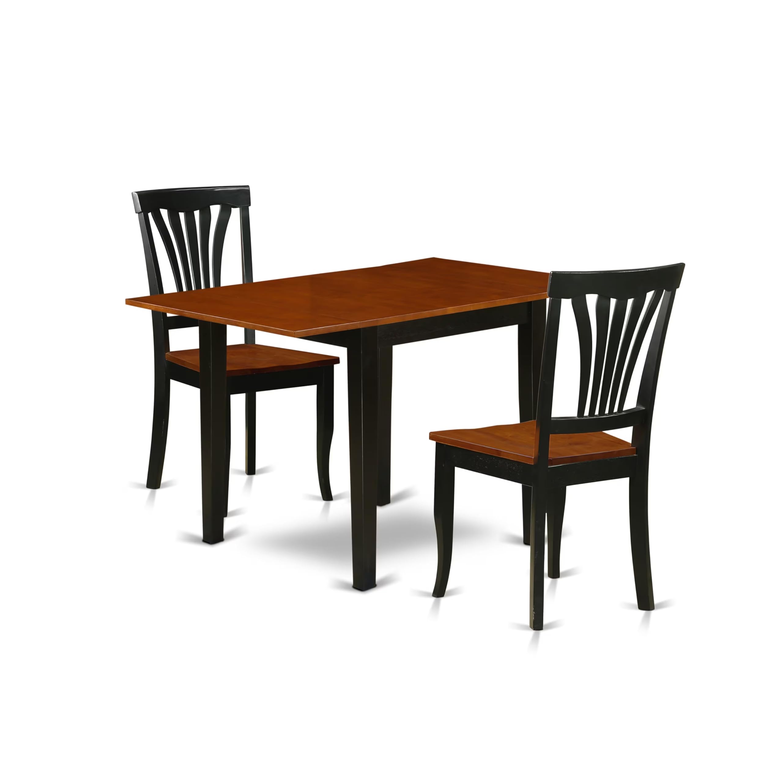 East West Furniture NDAV3-BCH-W 3 Piece Dining Set - 30x48 Inch Black & Cherry Rectangle Drop Leaf Table with 2 Kitchen Chairs | Space-Saving Dining Solution for Small Apartments, Breakfast Nooks & Cozy Kitchens