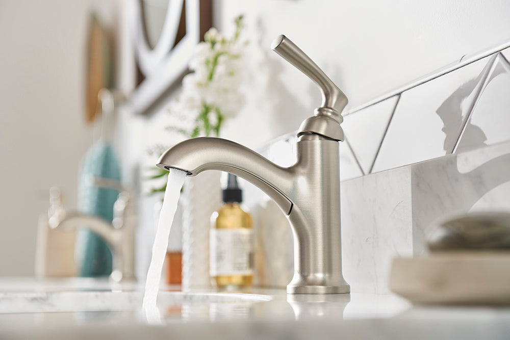 MOEN® Stainless Steel 4-Inch Centerset Bathroom Faucet with Deck Plate - Perfect for Bathroom Sink, Vanity, and Powder Room Installation