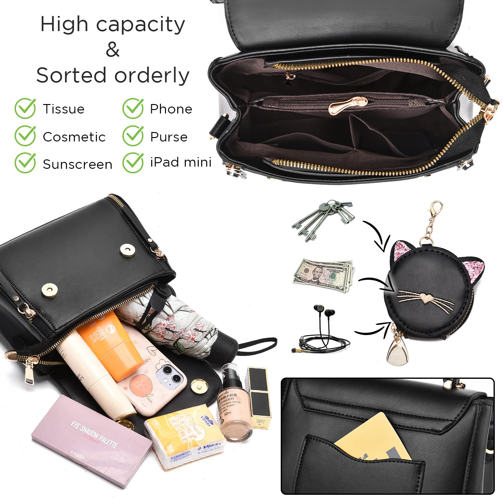 IHAYNER Women's Fashion Top Handle & Crossbody Shoulder Bag - Cute Kitty Purse for Girls & Ladies | Perfect for Work, Dating, Shopping & Daily Use