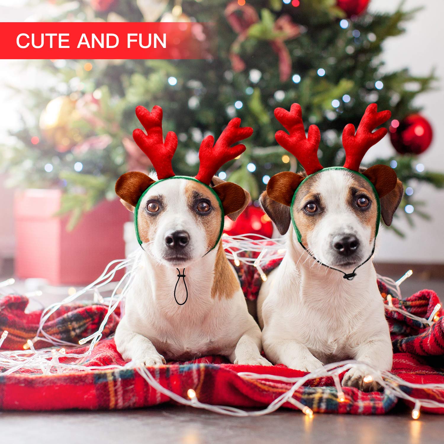 Toozey Adjustable Dog Christmas Costume - Soft Reindeer Antlers with Ears Headband for Medium & Large Dogs | Holiday Pet Outfit for Christmas Photos & Parties