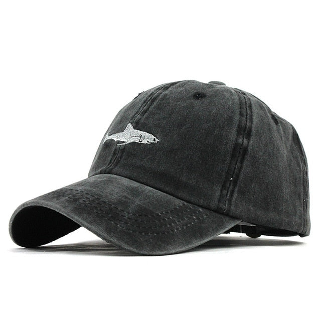 100% Washed Cotton Shark Embroidered Snapback Baseball Cap for Men & Women - Adjustable Dad Hat for Outdoor Sports, Fishing, and Streetwear Fashion