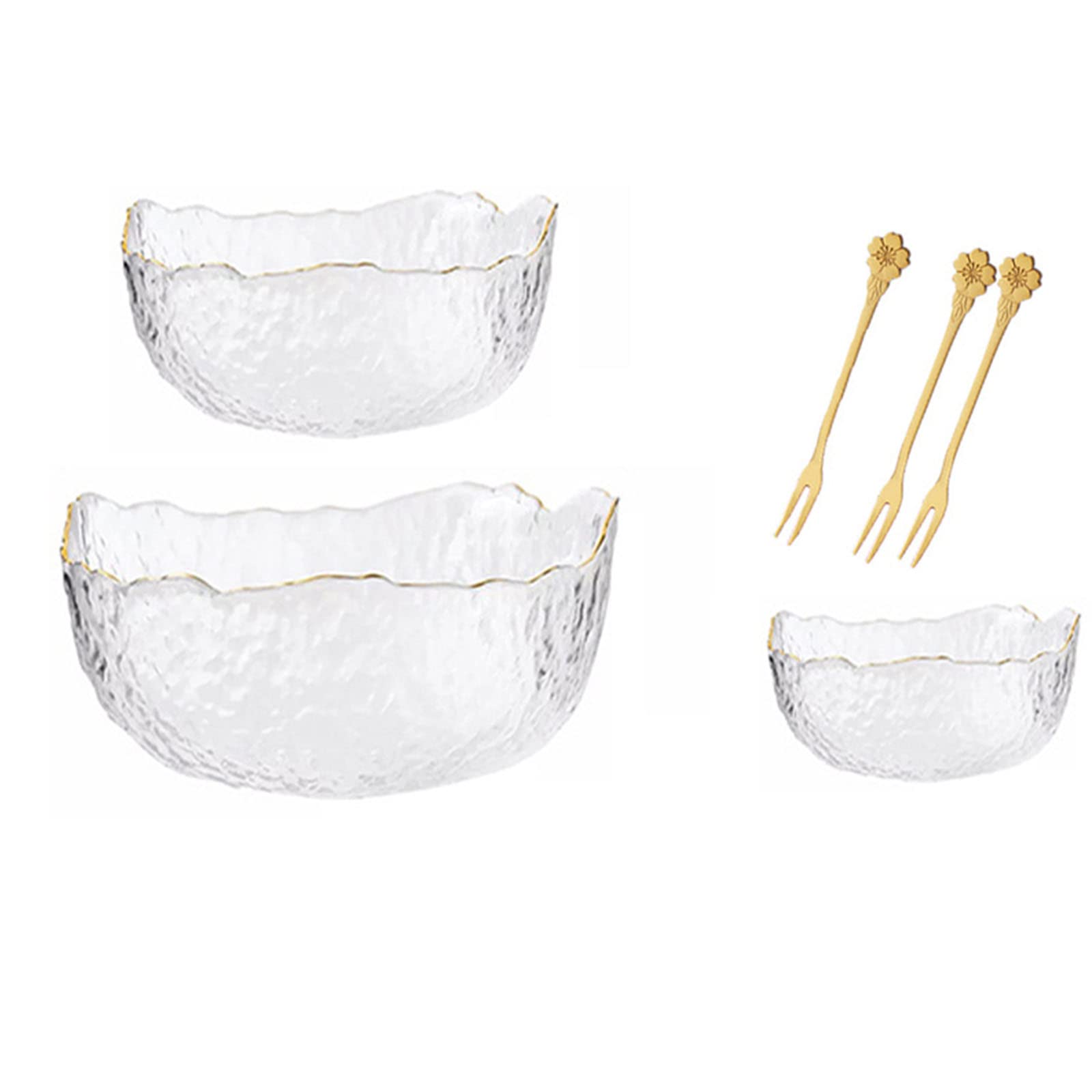3-Piece Glass Salad Bowl Set - Irregular Shape Mixing Bowls for Kitchen Prep, Fruit, Pasta, Popcorn & Snacks | Transparent Serving Bowls for Entertaining, Meal Prep & Family Dinners