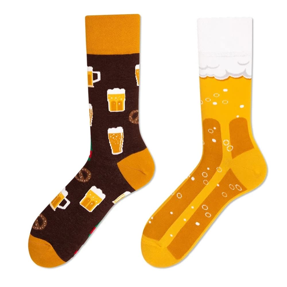 Funny Unisex Novelty Socks for Men & Women - Colorful Beer Print Summer Mismatched Socks - Perfect Gift for Parties, Holidays & Casual Wear
