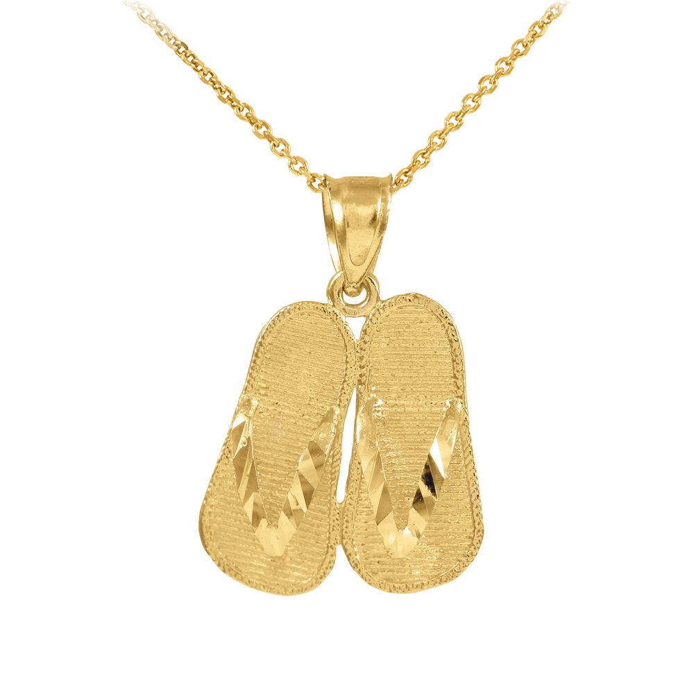 10K Gold 3D Flip Flop Sandal Pendant Necklace - Summer Beach Jewelry for Women - Perfect for Vacation, Pool Party & Casual Wear