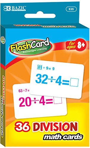 BAZIC Division Flash Cards - 36 Pack (72 Pieces) - Math Learning Tools for Kids - Perfect for Classroom, Homeschool & Tutoring