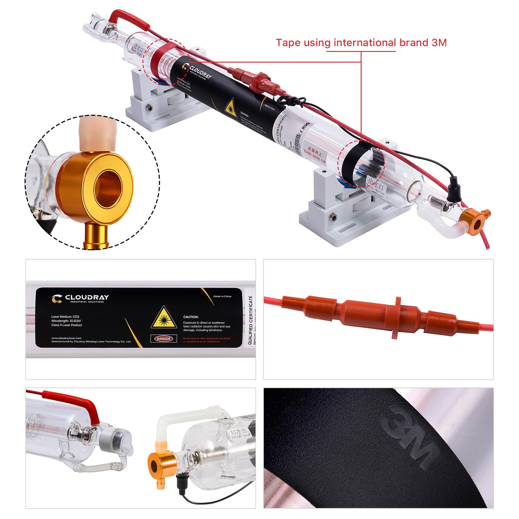 50W CO2 Laser Tube 850mm Length 50mm Diameter - Preconnected Cable with Coating & Metal Head (CR45 45-50W) - Ideal for Laser Engraving, Cutting Machines & DIY Projects