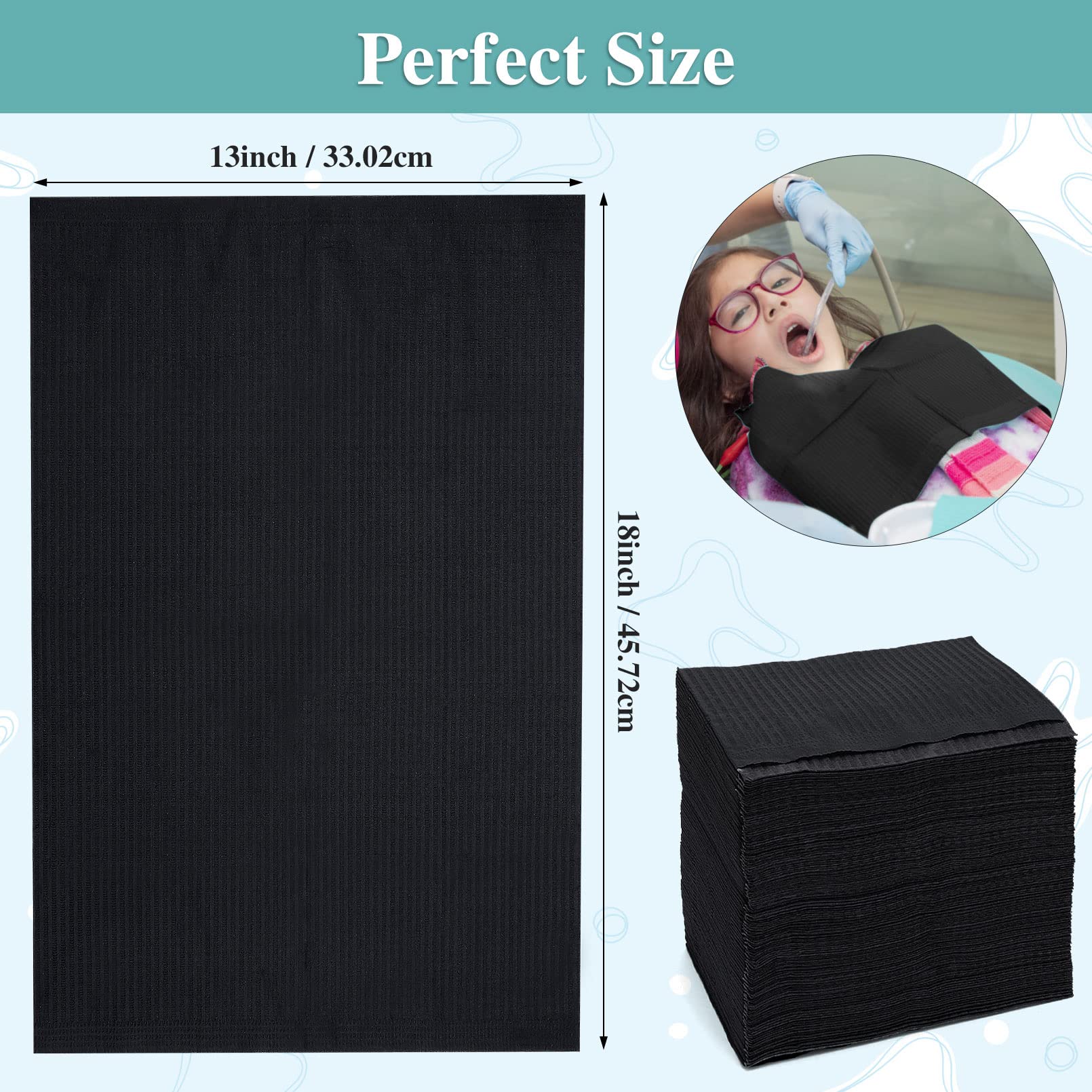 125 Pack Black Dental Bibs - 3 Ply Disposable Waterproof Dental Bibs Sheets (13