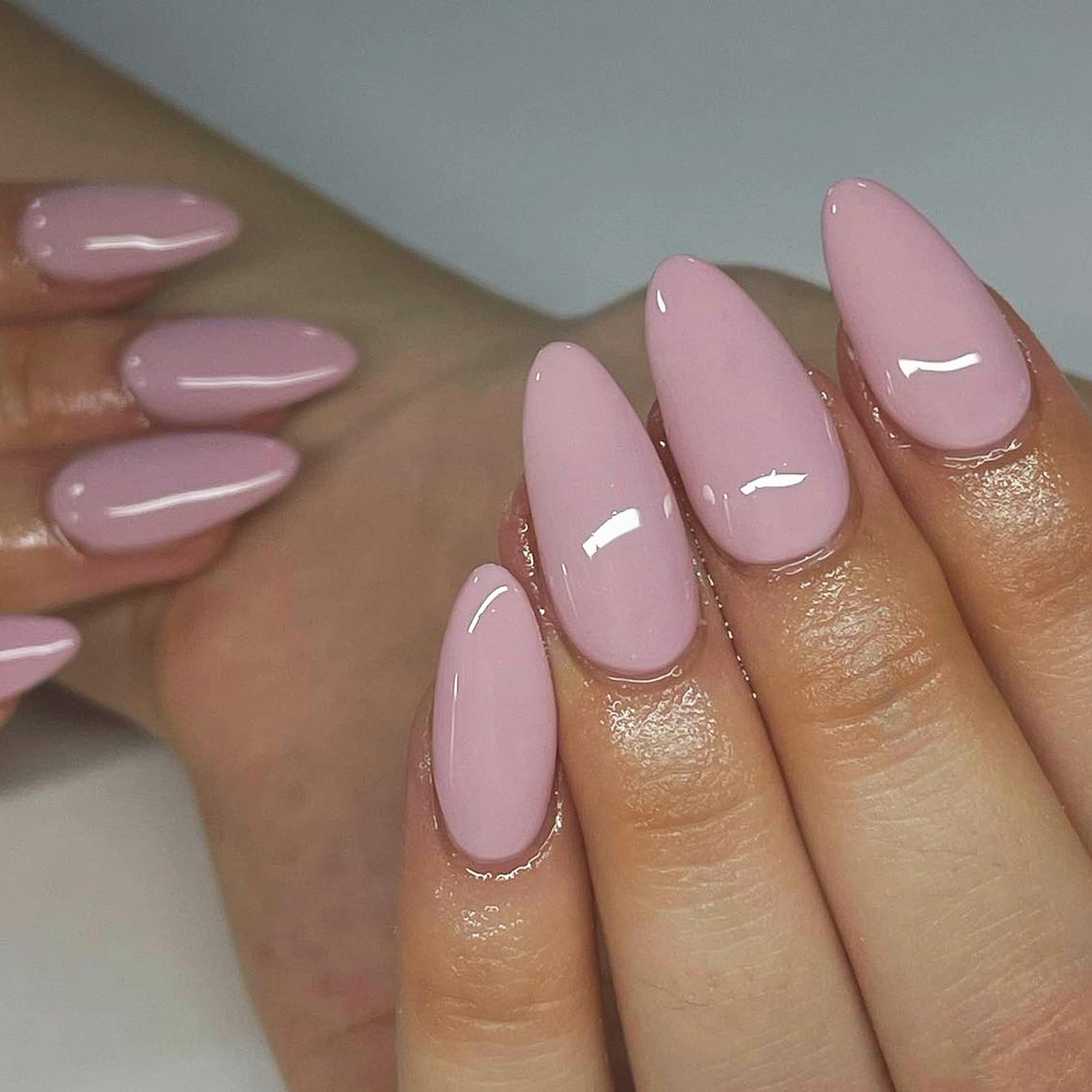240Pcs Short Almond Press on Nails - Glossy Nude Pink Fake Nails with Adhesive Tabs, Cute Solid Color Acrylic False Nails for Women & Girls - Perfect for Daily Wear, Parties, Weddings and Special Occasions