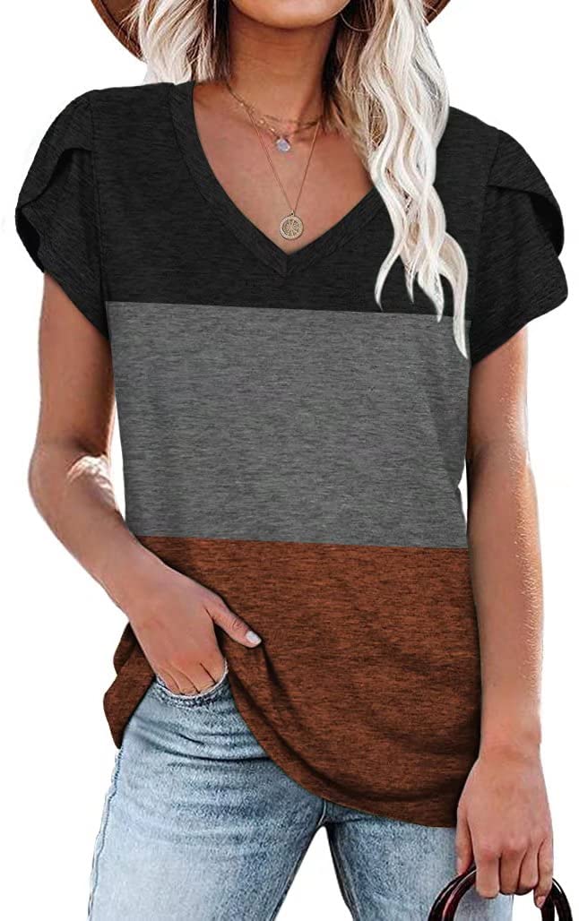 Women's Petal Sleeve T-Shirts - V-Neck & Crew Neck Summer Tops | Casual Short Sleeve Blouses for Everyday Wear, Date Night & Office Outfits