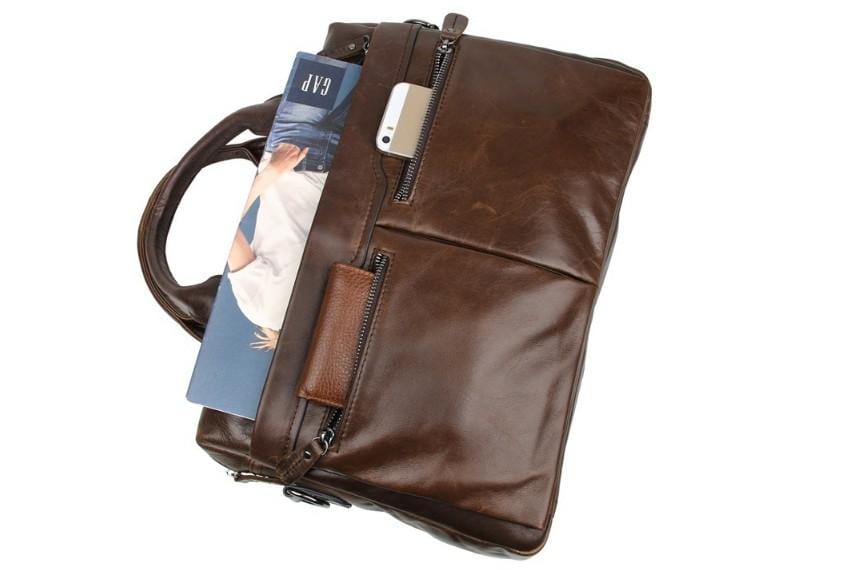Stylish Brown Leather Crossbody Laptop Bag for Women & Men - 15.6 Inch Laptop Messenger Bag with USB Charging Port - Perfect for Work, Travel & Daily Commute