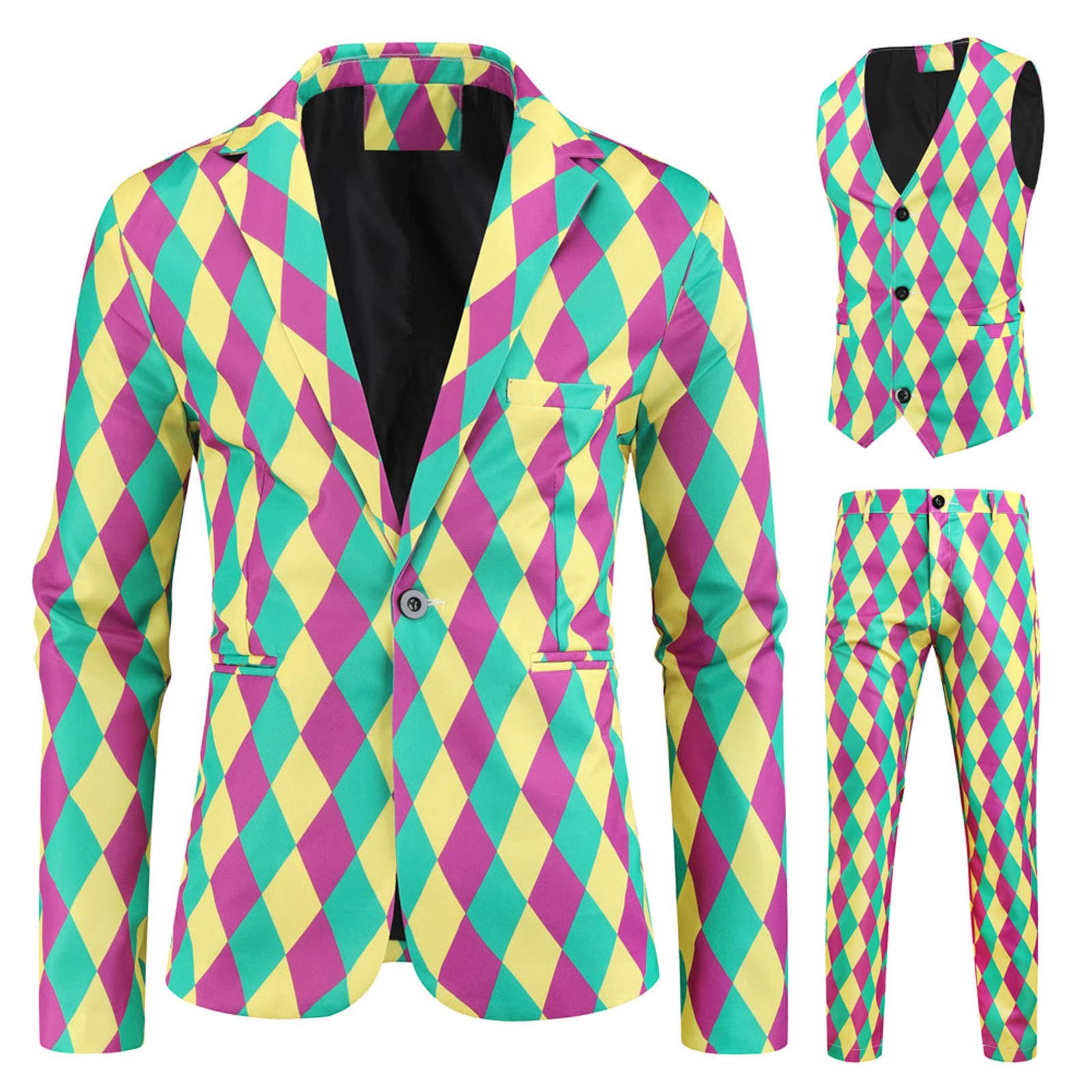 Men's Casual Tracksuit 3-Piece Set - Printed Coat, Vest & Pants for Work & Formal Wear | Comfortable Office Suit & Stylish Lounge Outfit for Everyday Use