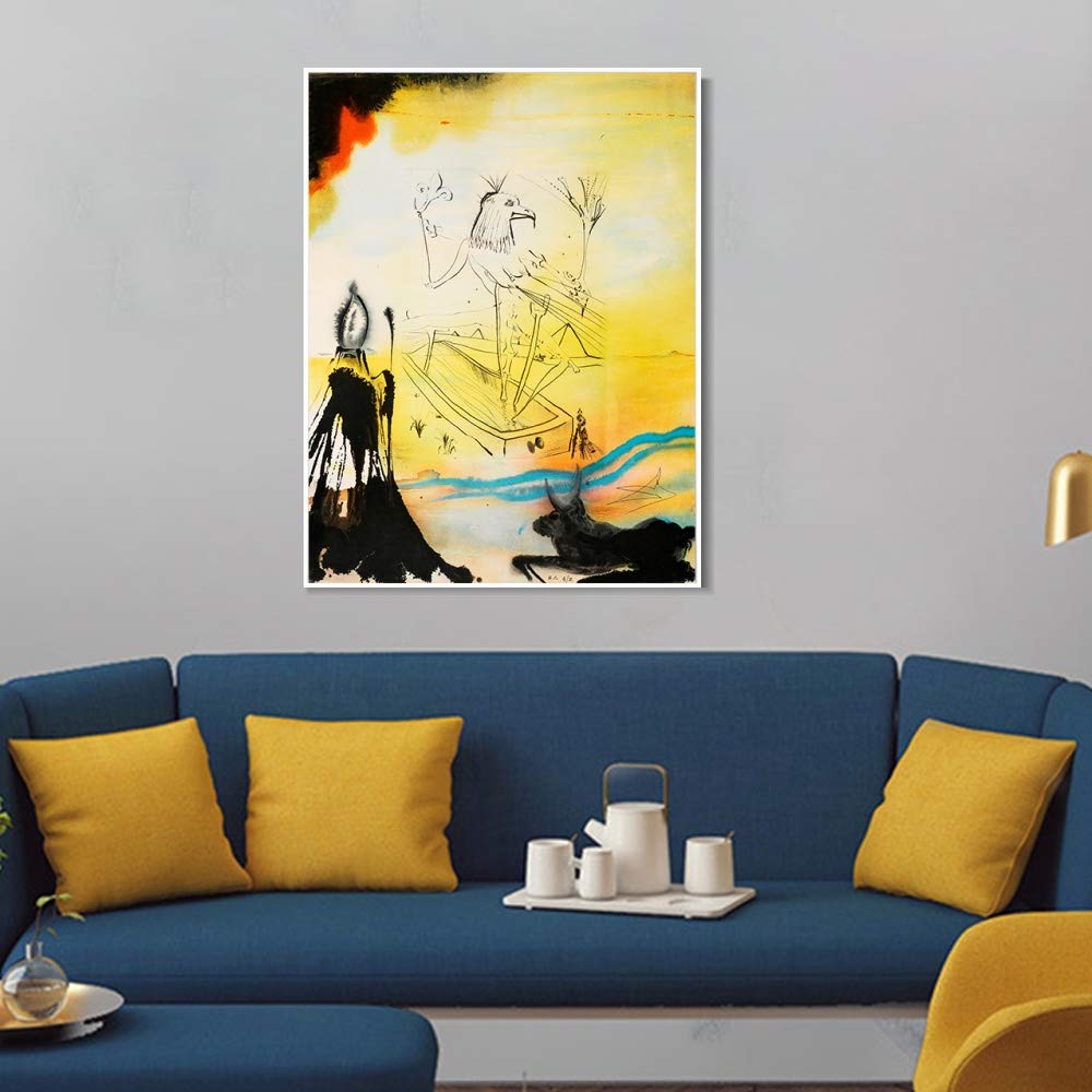 Salvador Dali Framed Canvas Wall Art Print - INVIN ART Series#042 (28x40 Inches, White Slim Frame) for Living Room, Bedroom & Office Decor