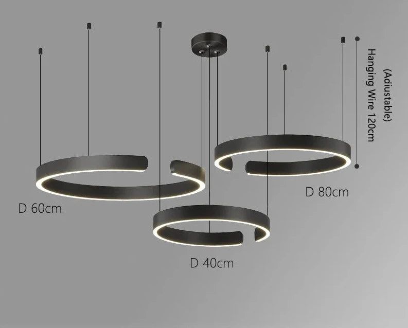Elegant Minimalist Ring Chandelier Light Fixture - Aluminum Plated Modern Pendant Lighting for Dining Room, Bedroom & Living Room Decor