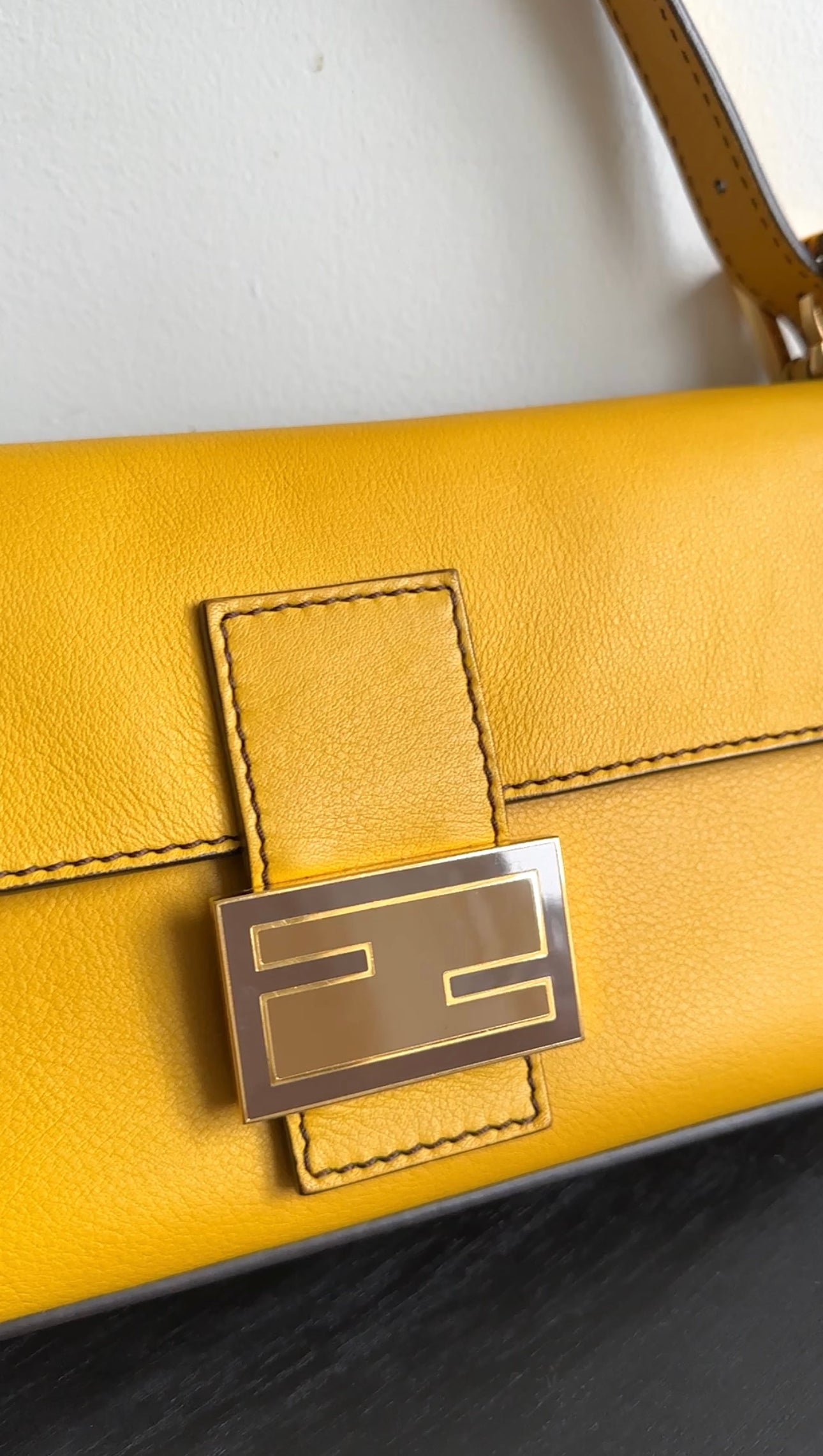 Fendi Mustard Yellow Baguette Bag with Enamel Clasp - Stylish Designer Handbag for Women, Perfect for Parties, Weddings & Evening Events