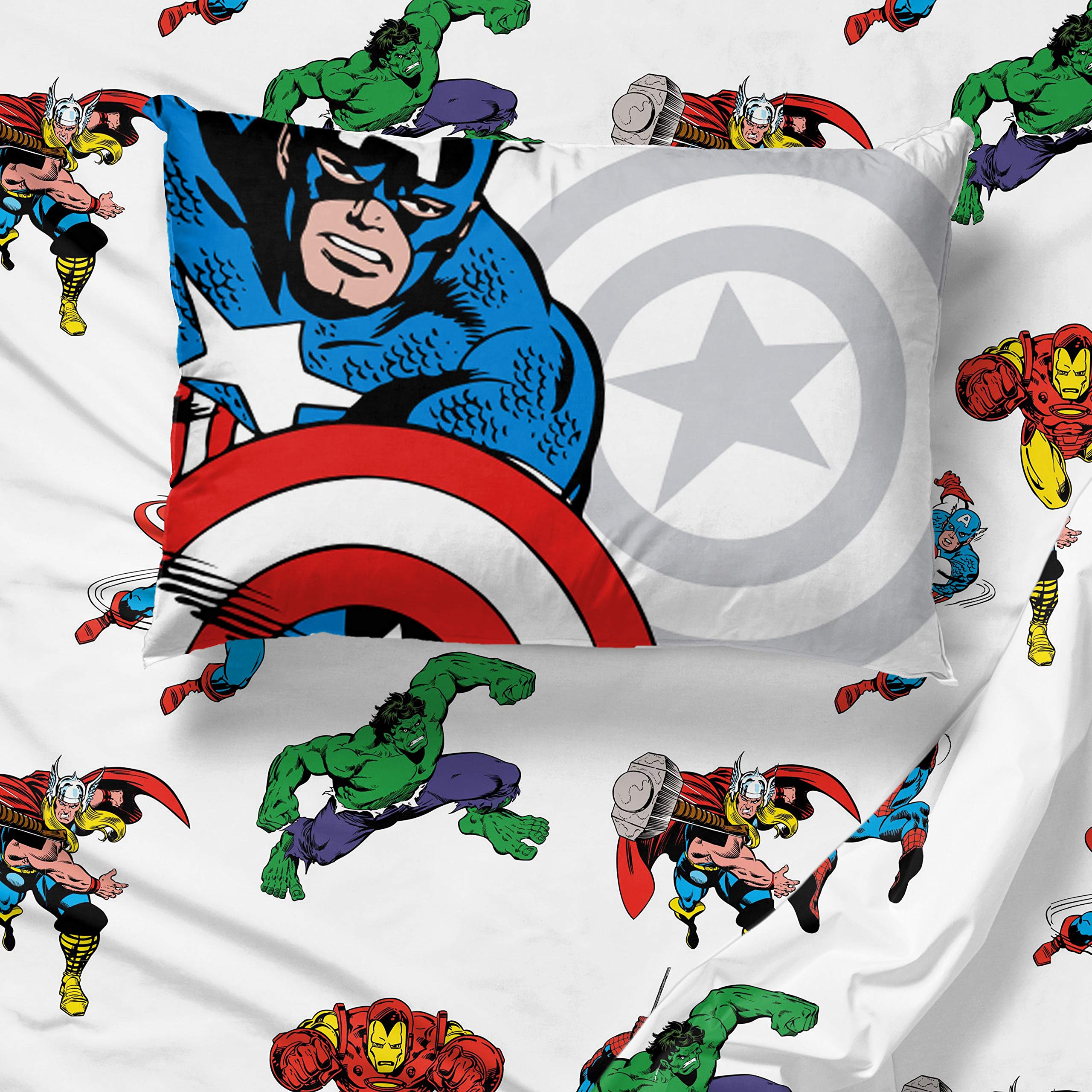 Marvel Avengers Comic 5-Piece Twin Bedding Set - Super Soft Comforter & Sheet Set with Captain America, Spiderman, Iron Man, Hulk & Thor - Perfect for Kids' Bedrooms, Dorm Rooms & Superhero Themed Decor