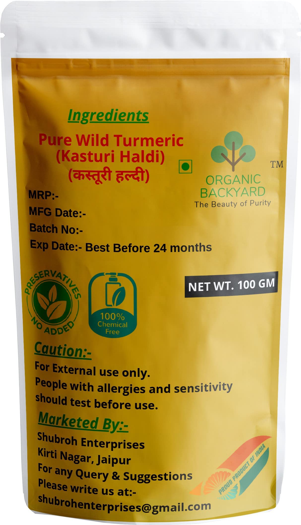 Organic Wild Turmeric (Kasturi Haldi) Powder 100g - Pure Golden Glow Essence for Radiant Skin & Face Care | Natural Brightening, Anti-Aging | DIY Face Mask & Ayurvedic Beauty Rituals