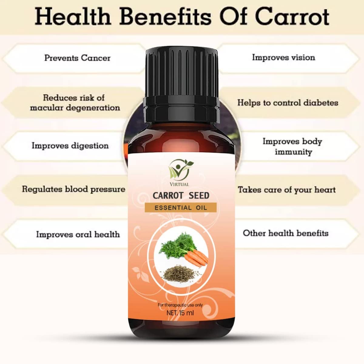 100% Pure & Natural VIRTUAL Carrot Seed Essential Oil - 100ml for Face, Skin & Hair Care | Hydrating, Anti-Aging & Scalp Treatment | Perfect for Aromatherapy, Massage & DIY Beauty Products