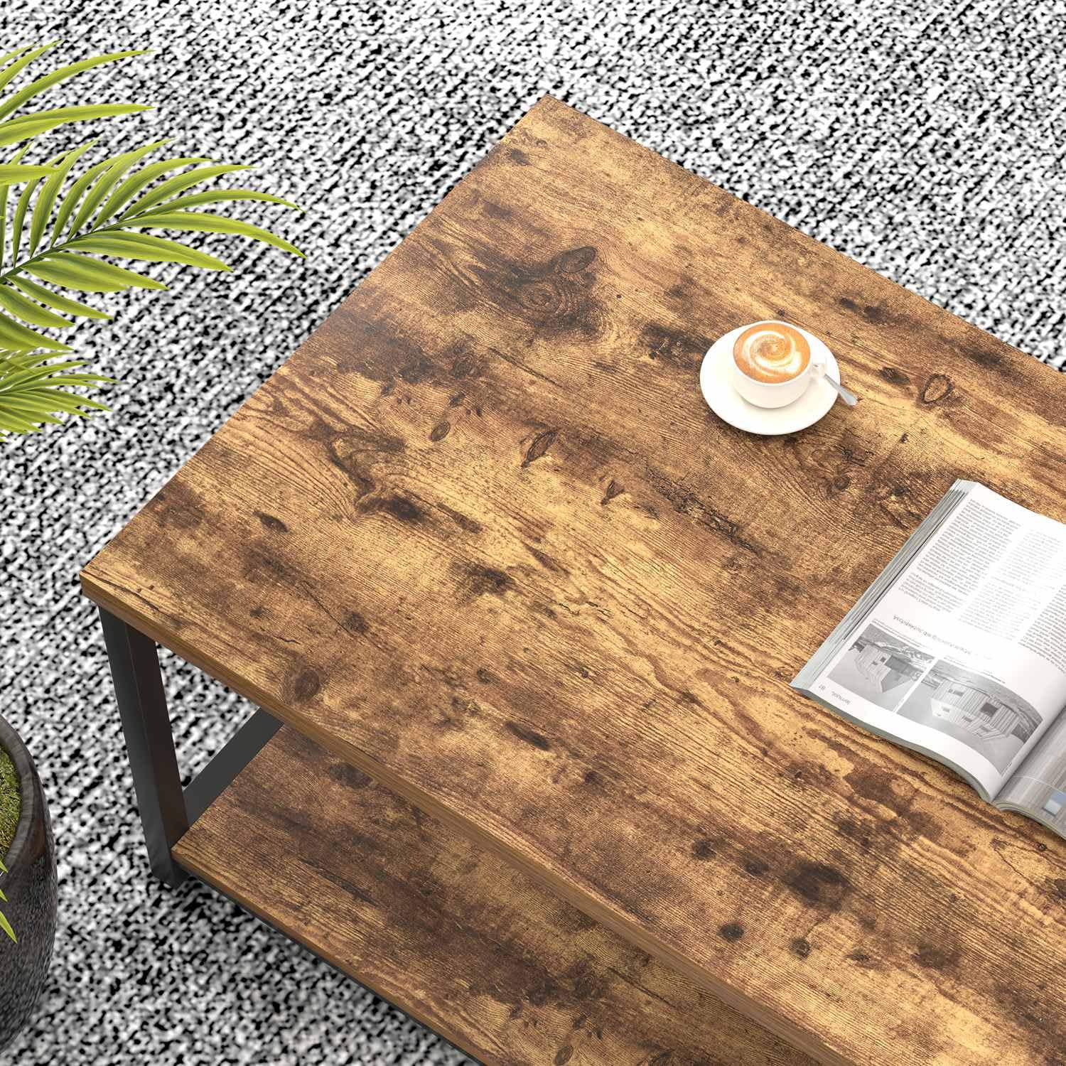 EXCEFUR Modern Coffee Table - Rustic Wood & Metal Living Room Table with Storage Shelf, Industrial Rectangle Center Table, 47 Inch Brown - Perfect for Small Spaces, Apartments & Farmhouse Decor