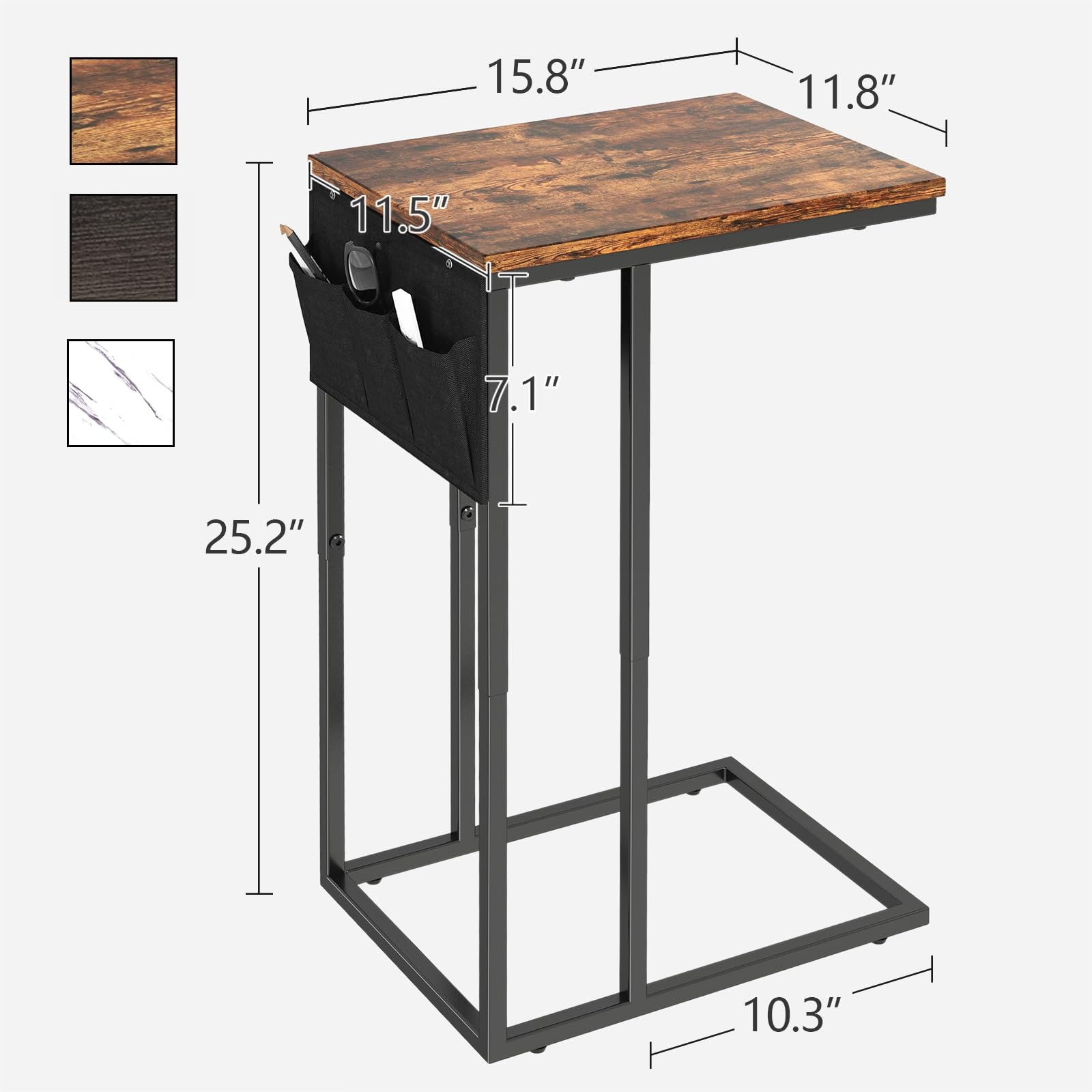Brown C-Shaped End Table with Storage Bag - Small Side Table for Couch, Sofa, Bedroom & Living Room - Perfect as TV Tray, Bedside Table or Snack Table for Home Decor