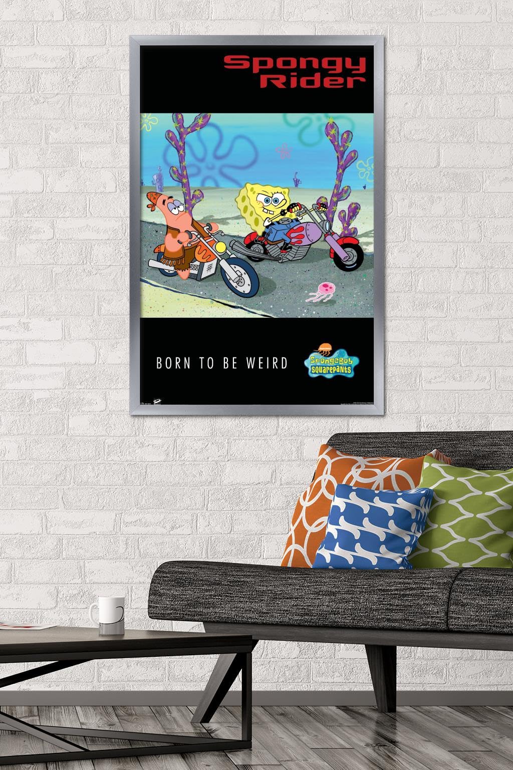 Trends International Nickelodeon SpongeBob SquarePants Biker Wall Poster - 22.375 x 34 Inches Silver Framed Art Print for Kids Room Decor, Teen Bedroom, Game Room & Office Wall Art
