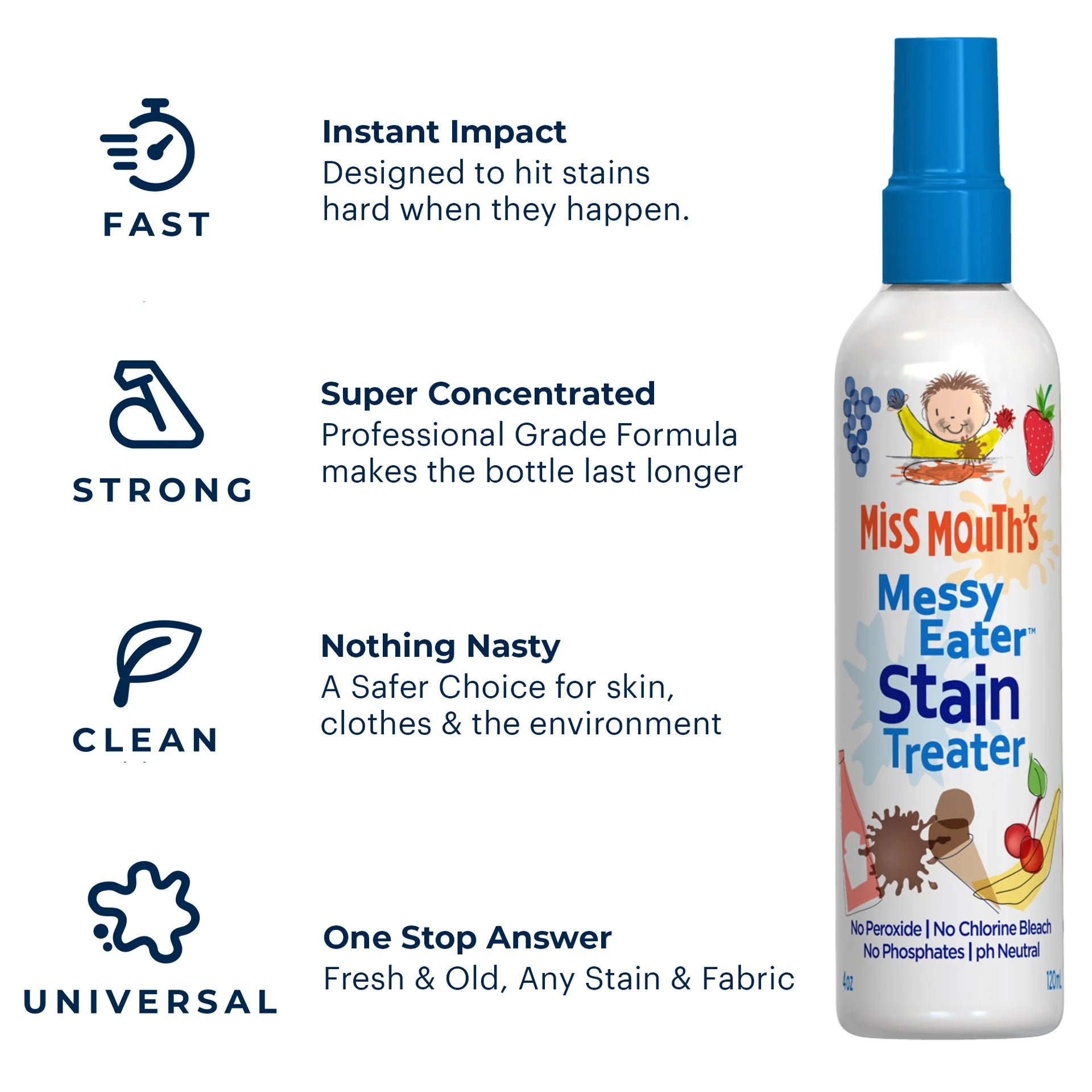 Miss Mouth's Messy Eater Stain Remover for Baby Clothes - 4oz Stain Treatment Spray | Removes Food, Juice & Grass Stains | Perfect for On-the-Go Parents & Daycare Essentials