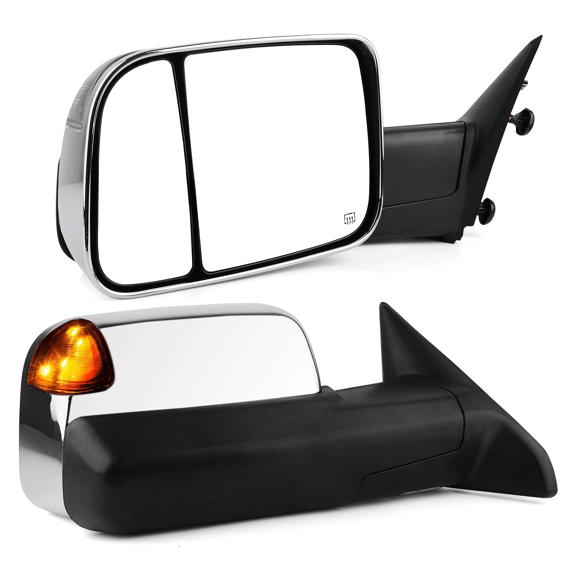 YITAMOTOR Power Heated Towing Mirrors for Dodge Ram 1500/2500/3500 (2009-2018) - Chrome LED Turn Signal with Puddle Lamp | Perfect for Towing, Camping & Off-Road Adventures