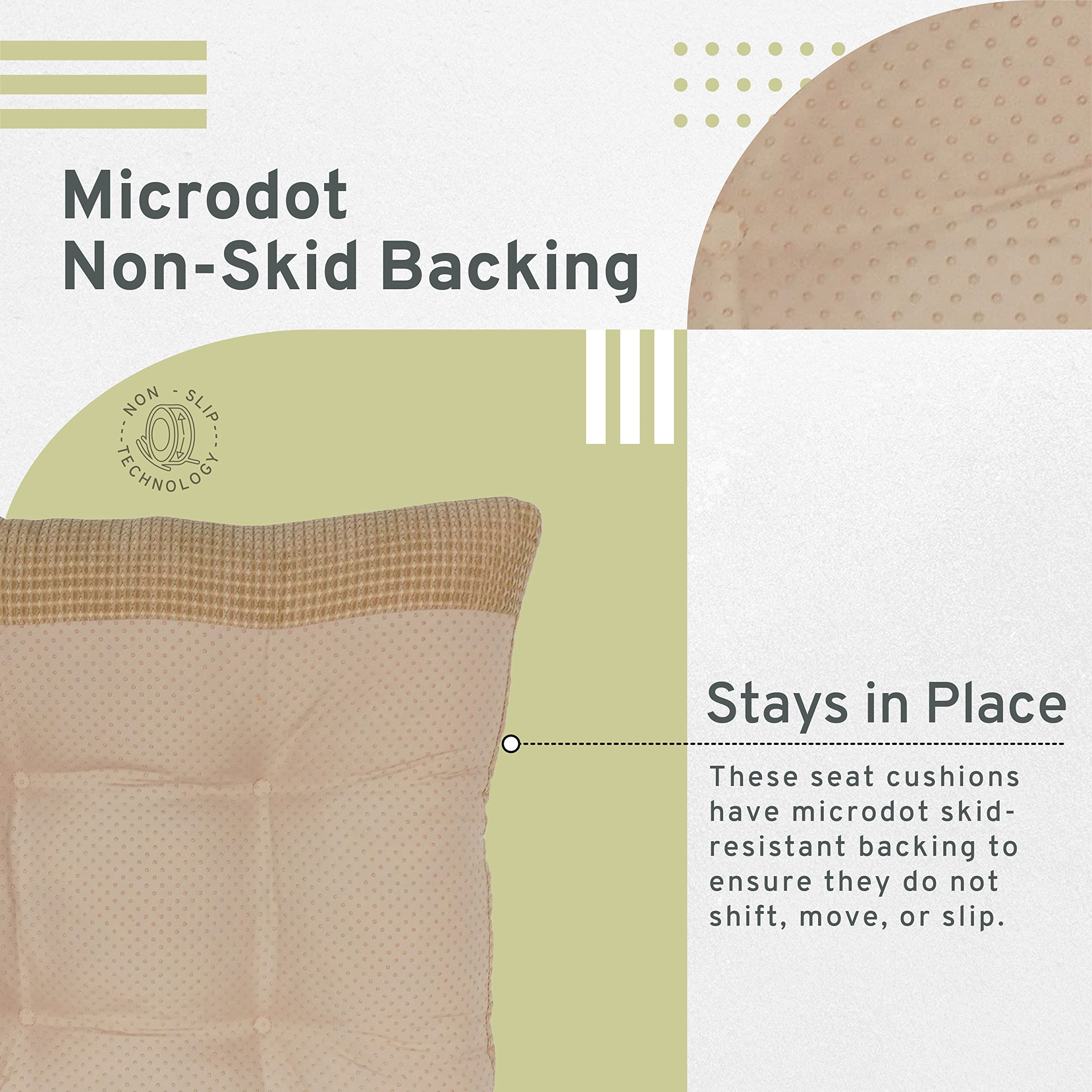 Arlee 2-Pack Memory Foam Dining Chair Cushions - Non-Slip Backing, Thick & Durable Seat Pads for Kitchen, Office, Patio - 15.5