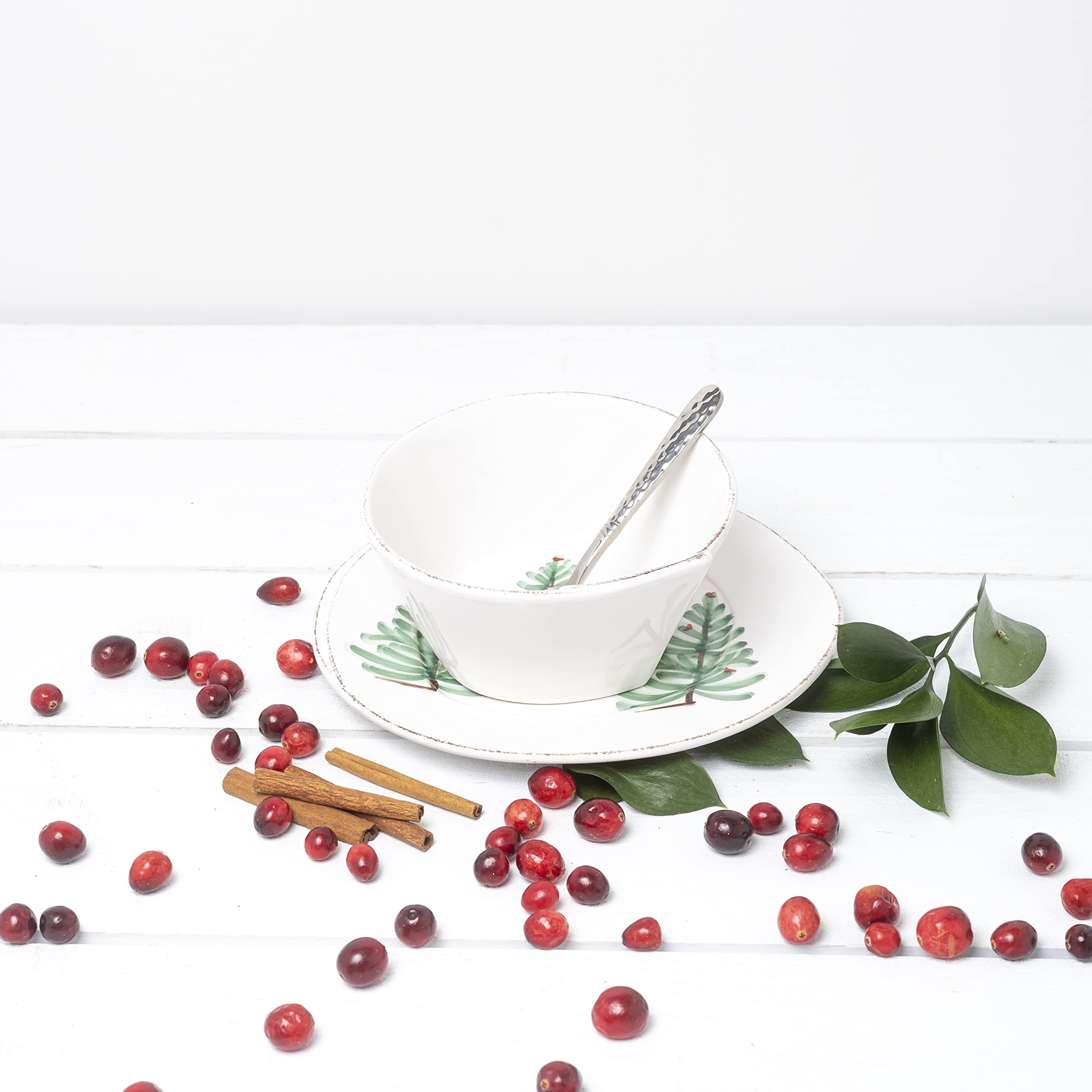 Vietri Lastra Holiday White Stacking Soup and Cereal Bowl Set - 4-Piece 6-Inch Stoneware Deep Oatmeal Dining Dish for Everyday Meals, Entertaining & Holiday Gatherings