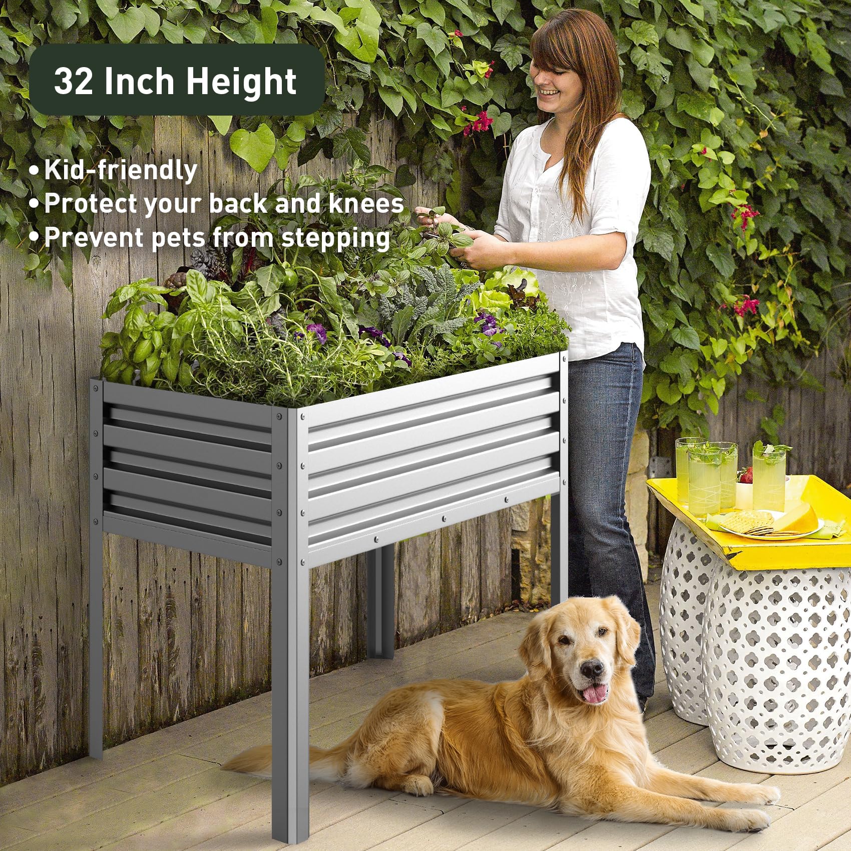 Galvanized Raised Garden Bed 48x24x32 Inches - Elevated Metal Planter Box for Vegetables, Flowers, Herbs - Outdoor Gardening with Legs - Easy Assembly Silver - Perfect for Backyard, Patio, and Urban Farming