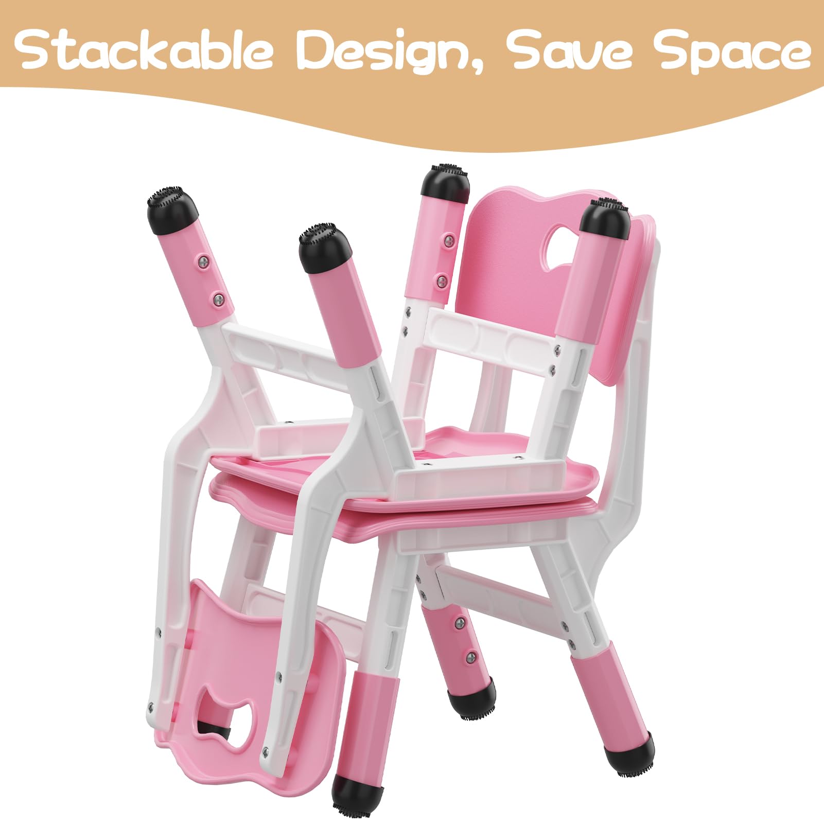 GAOMON Kids Chairs Set of 2 - 3-Level Height Adjustable Toddler Chairs for Boys & Girls Ages 2-6 - Durable Plastic Children's Chairs for Home, Classroom, Nursery & Indoor Use (Pink) - Perfect for Reading, Drawing & Playtime Activities