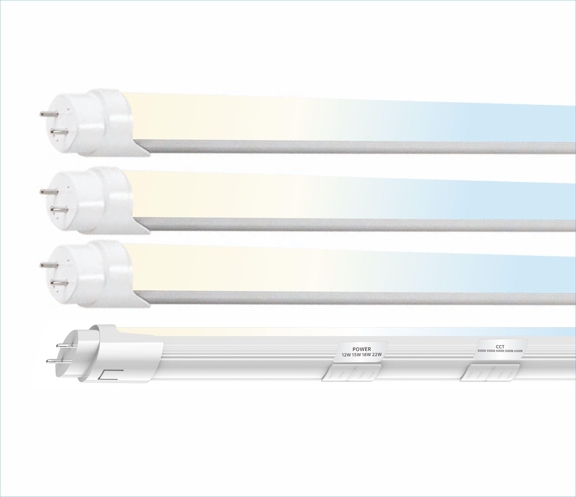 4FT T8 LED Tube Light - Type A+B, 12W/15W/18W/22W, 3000K-6500K Color Temperature, Single/Double End Powered, Plug & Play or Ballast Bypass, 2860 Lumens, G13 Base 100-277V, Frosted Cover (4 Pack) - Perfect for Office, Warehouse, Garage, and Retail Lighting