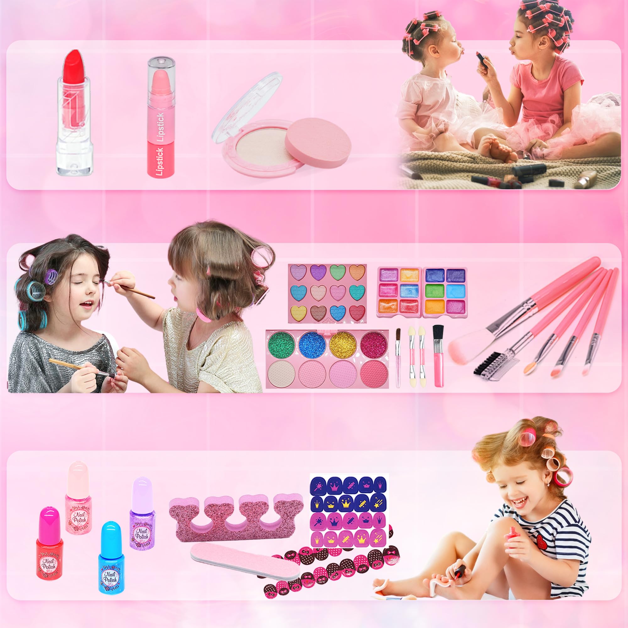 Safe Washable Kids Makeup Kit - Princess Toy Gift for Girls 4-12 Years, Play & Dress Up
