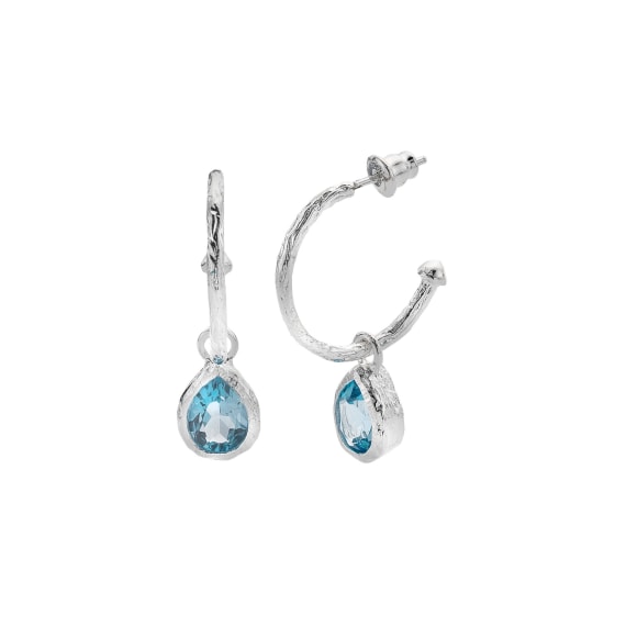 Organic Silver Vibrant Ocean Blue Topaz Teardrop Hoop Earrings – Elegant Dangle Jewelry for Women, Perfect for Parties, Weddings & Everyday Wear