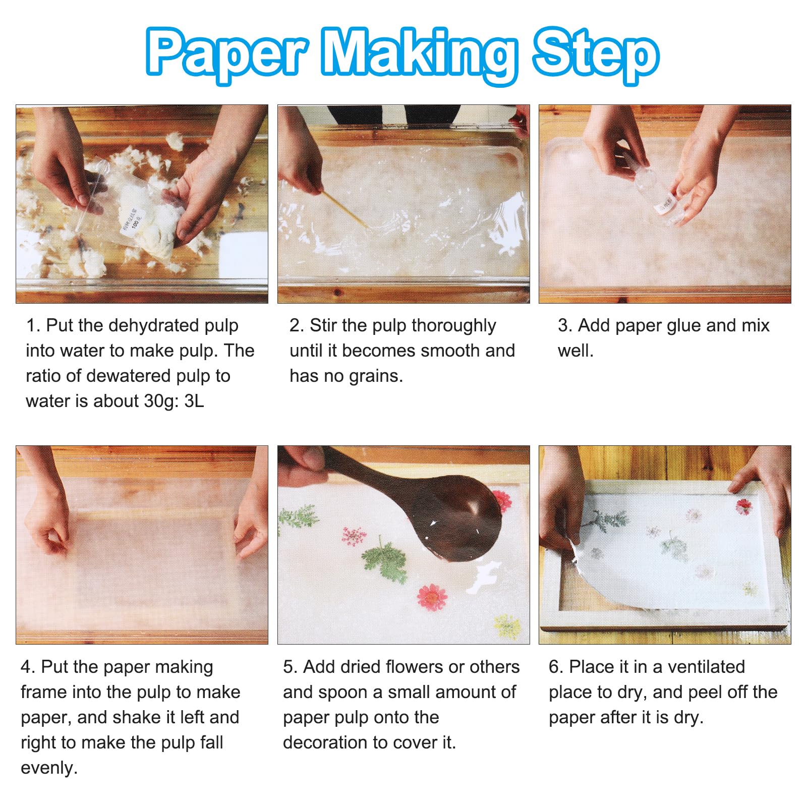 4Pcs 6 Inch Wooden Paper Making Screen Mould & Deckle Set - DIY Handmade Paper Craft Supplies Kit (Natural Wood Color) for Scrapbooking, Card Making & Art Projects