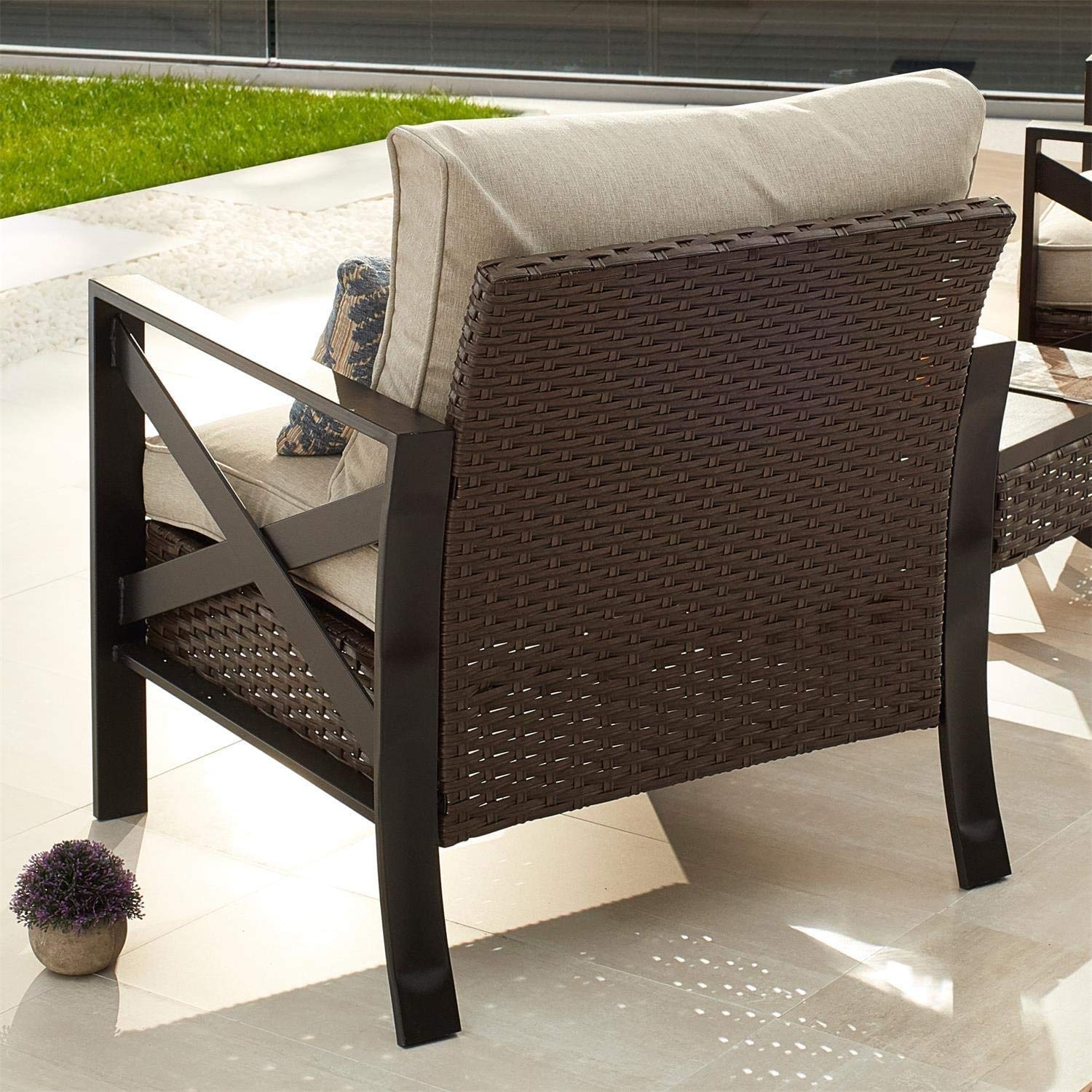 PatioFestival Wicker Outdoor Chair - Rattan Armchair with Removable Cushions, Patio Dining Furniture for Garden, Balcony, Porch & Poolside - Perfect for Relaxing, Sunbathing & Outdoor Entertaining